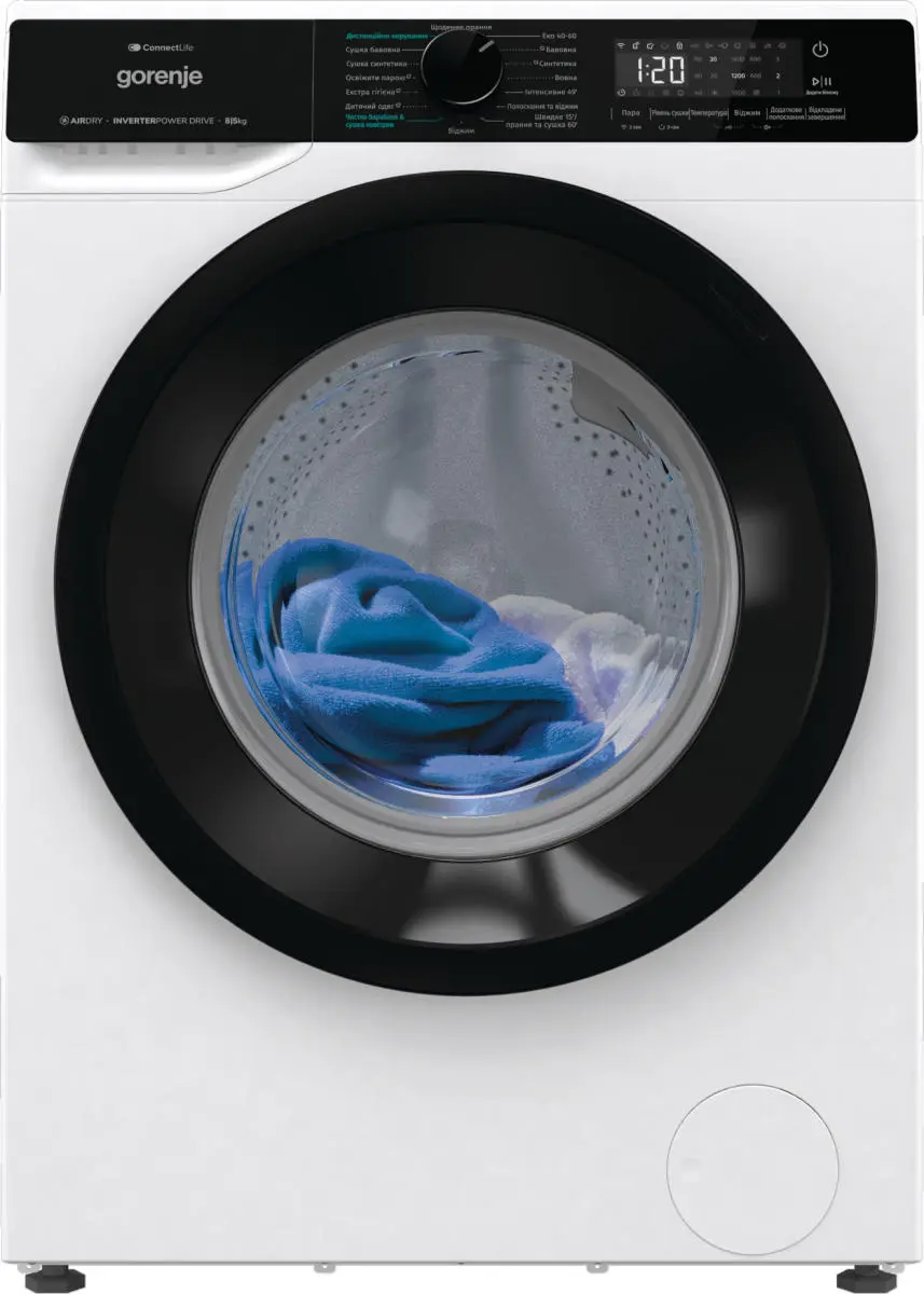 Прально-сушильна машина Gorenje фронтальна, 8(5)кг, 1400, A+, 51см, дисплей, інвертор, Wi-Fi, білий - 2