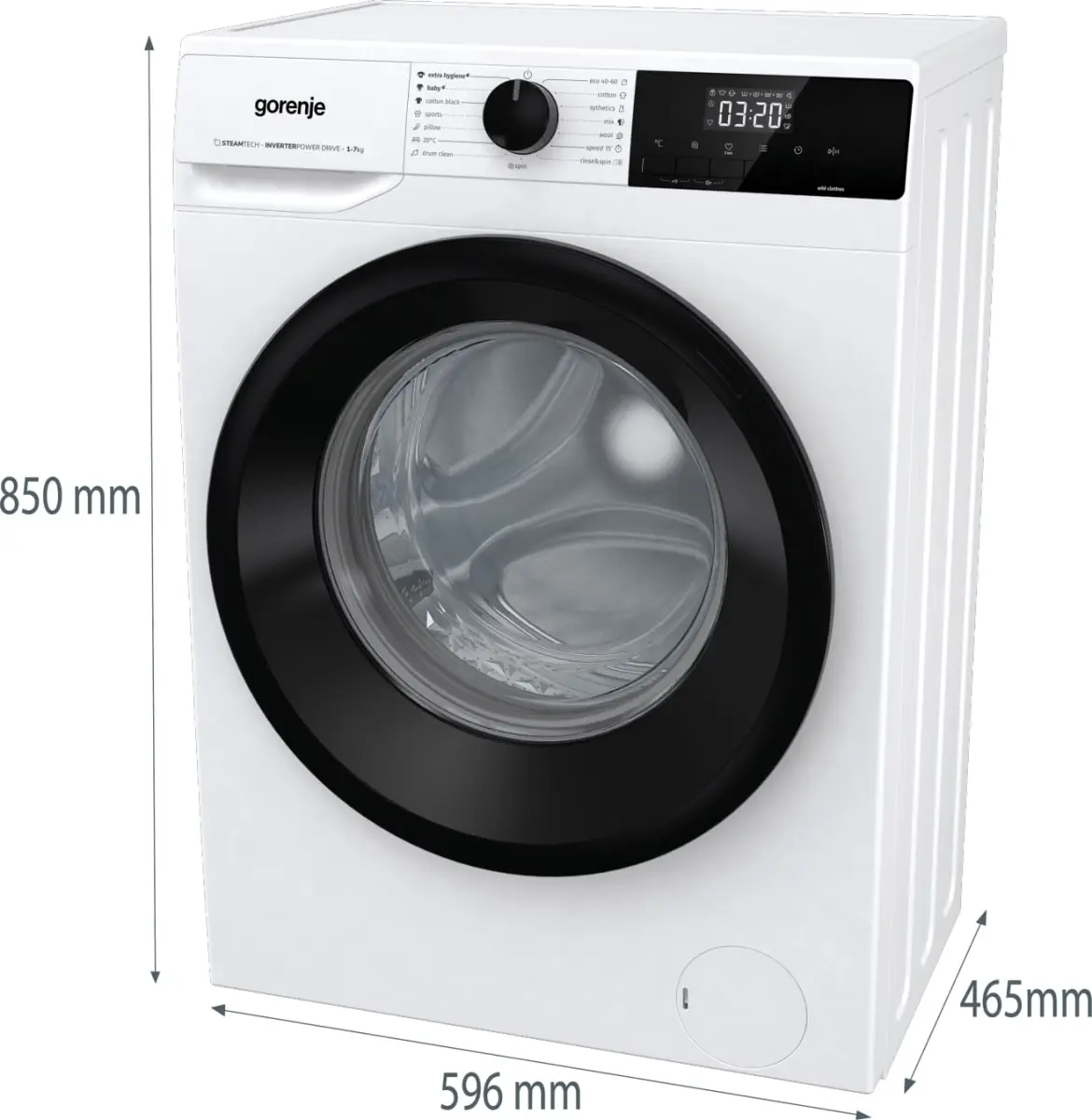 Пральна машина Gorenje фронтальна, 7кг, 1400, A+++, 47см, дисплей, пара, інвертор, білий - 13