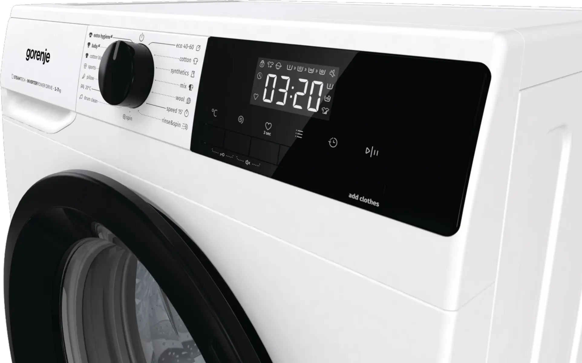 Пральна машина Gorenje фронтальна, 7кг, 1400, A+++, 47см, дисплей, пара, інвертор, білий - 10