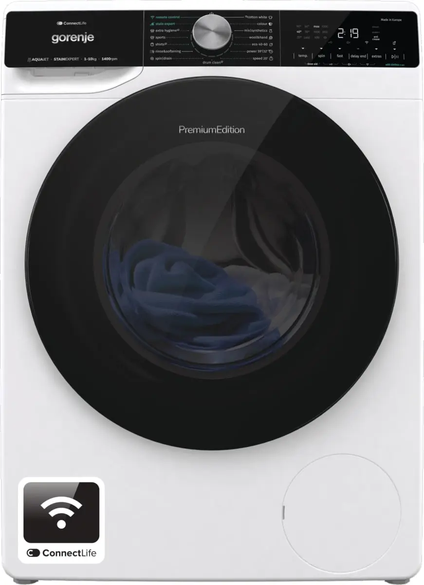 Пральна машина Gorenje фронтальна, 10кг, 1400, A+++, 60см, дисплей, інвертор, пара, Wi-Fi, підсвітка