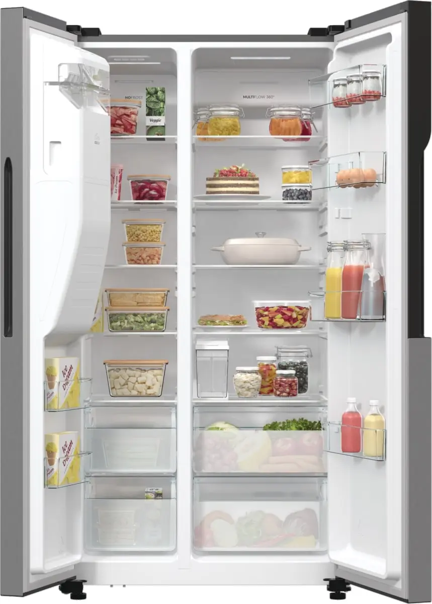 Холодильник SBS Gorenje, 179х70х92см, 2 двері, 376(190)л, А++, NF+, Інв., Зона св-ті, диспенсер, ген - 9