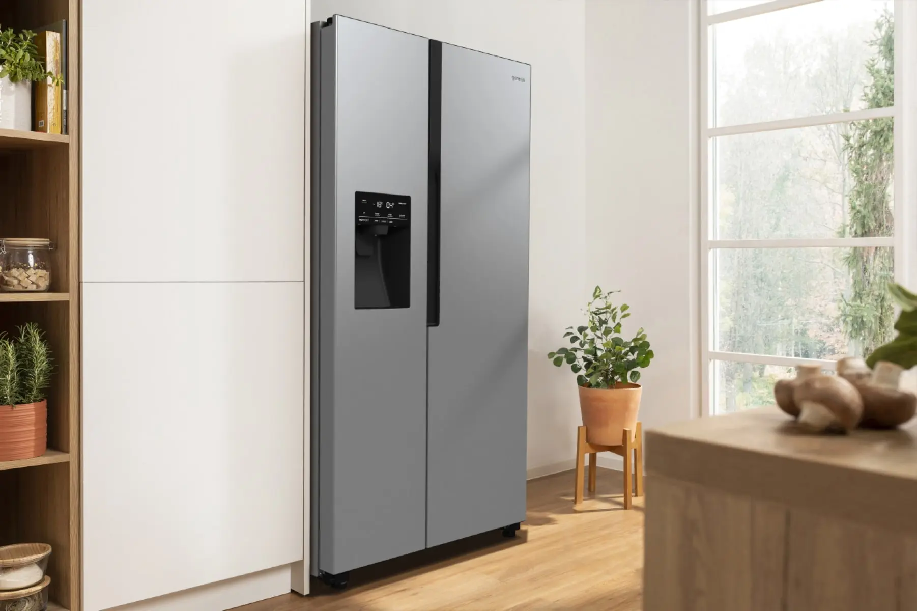 Холодильник SBS Gorenje, 179х70х92см, 2 двері, 376(190)л, А++, NF+, Інв., Зона св-ті, диспенсер, ген - 16