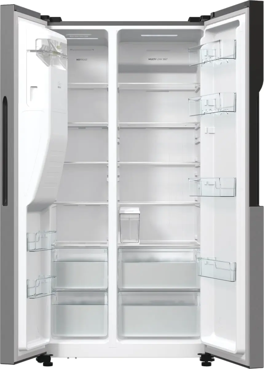 Холодильник SBS Gorenje, 179х70х92см, 2 двері, 376(190)л, А++, NF+, Інв., Зона св-ті, диспенсер, ген - 8