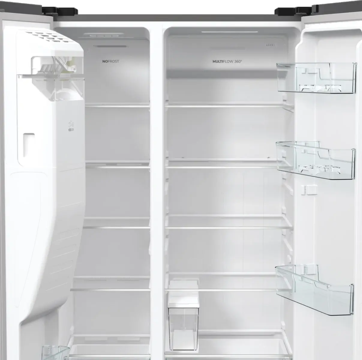Холодильник SBS Gorenje, 179х70х92см, 2 двері, 376(190)л, А++, NF+, Інв., Зона св-ті, диспенсер, ген - 11
