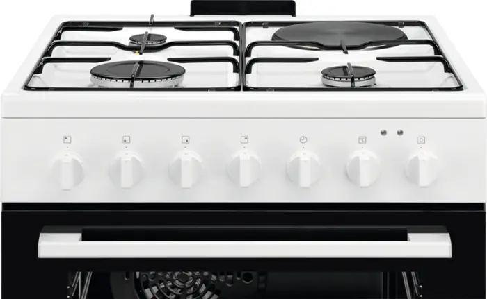 Плита Electrolux комбінована 3 газ + 1 електро, 57л, 60x60см, конвекція, білий - 2