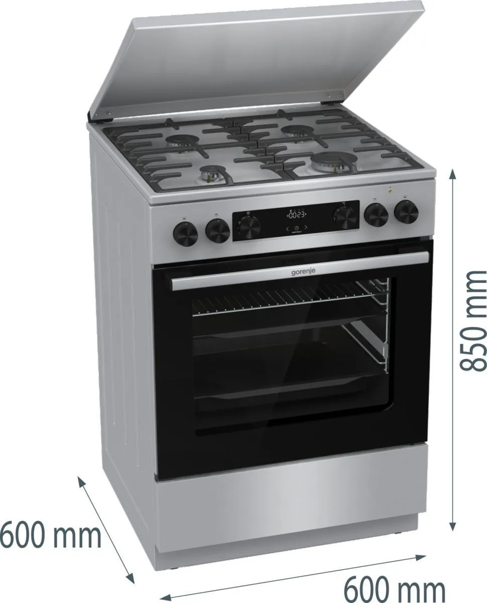 Плита Gorenje комбінована, 71л, 60x60см, дисплей, чавун,з кришкою, програматор IconLed,нерж - 3