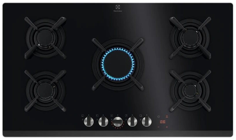 Варильна поверхня Electrolux газова на склі, 90см, чавун, електрон. керування, Hob2Hood, чорний