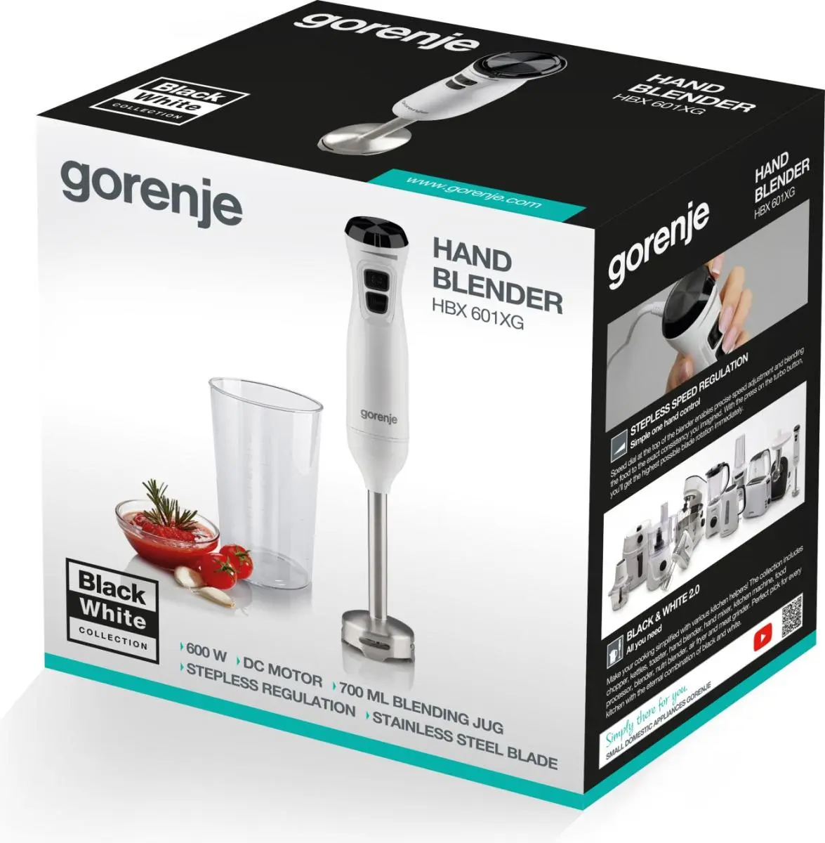 Блендер Gorenje заглибний 600Вт, чаша-600мл, білий - 11