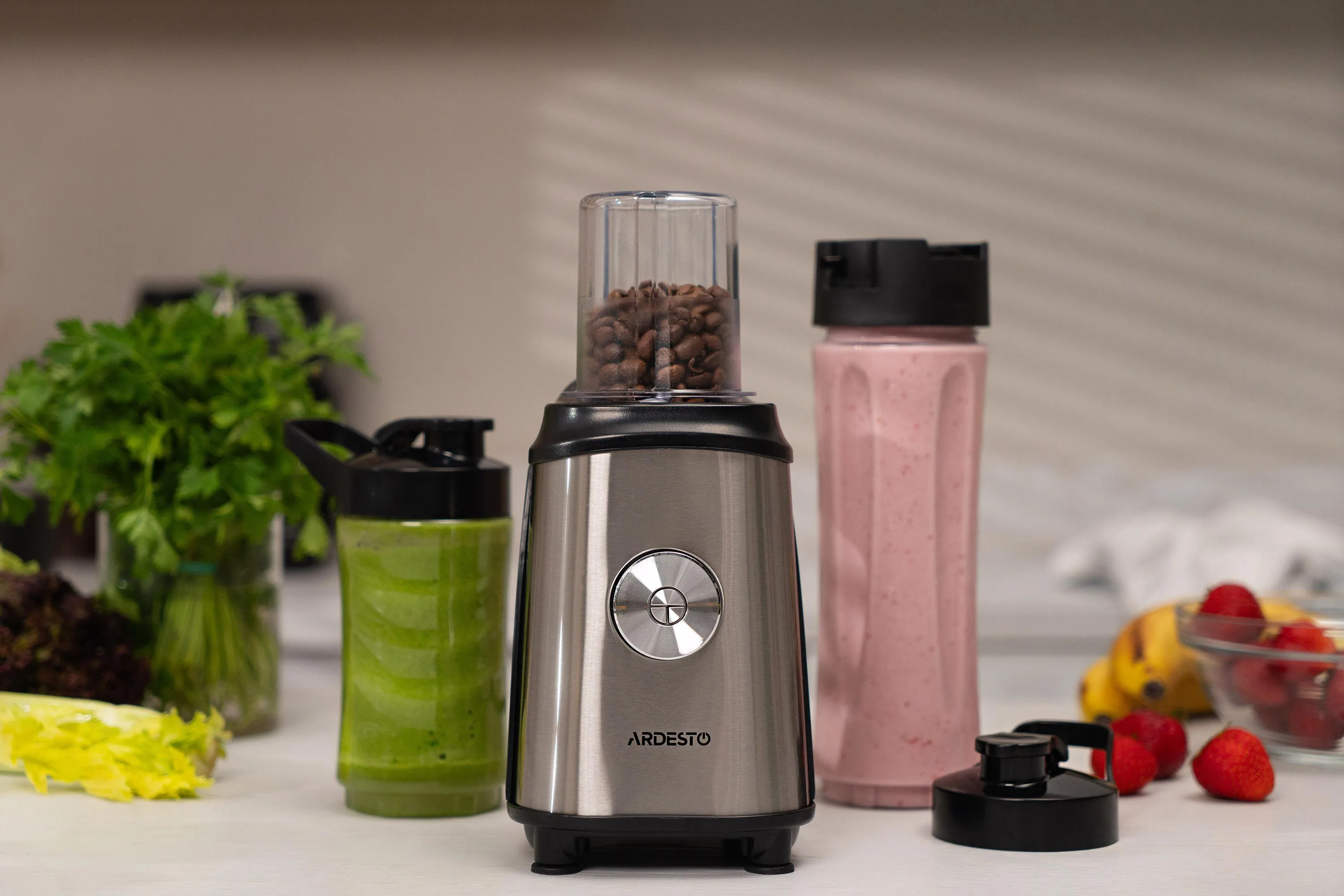 Блендер для смузі Ardesto SBG-F350, 350Вт,2в1, пляшка -600мл, пляшка -300 мл, кавомолка , чорно-сріб - 2