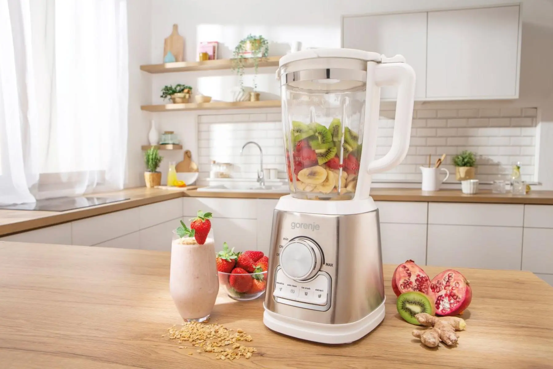 Блендер Gorenje стаціонарний 1400Вт, чаша-1750мл, скло, білий - 3