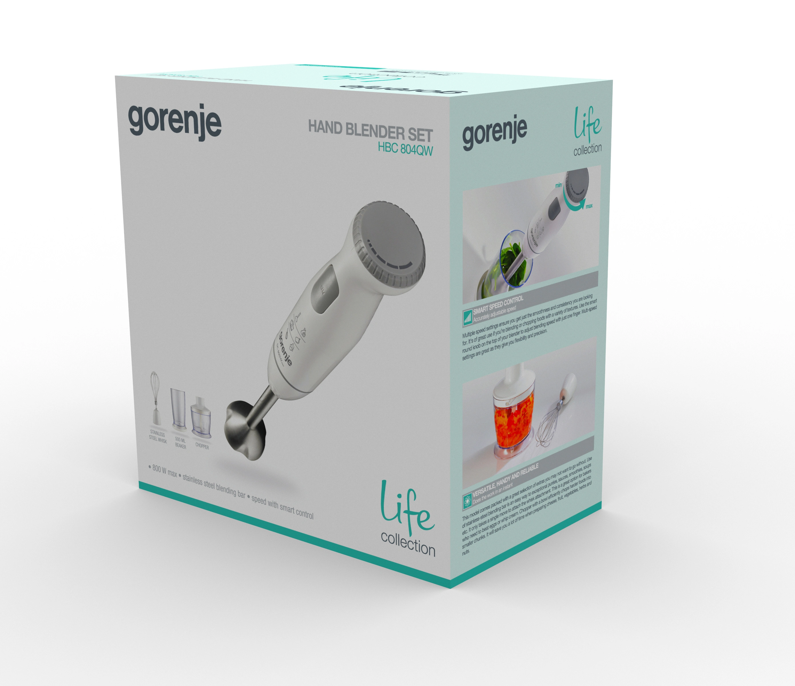Блендер Gorenje заглибний 800Вт, 4в1, чаша-500мл, подрібнювач, білий - 5