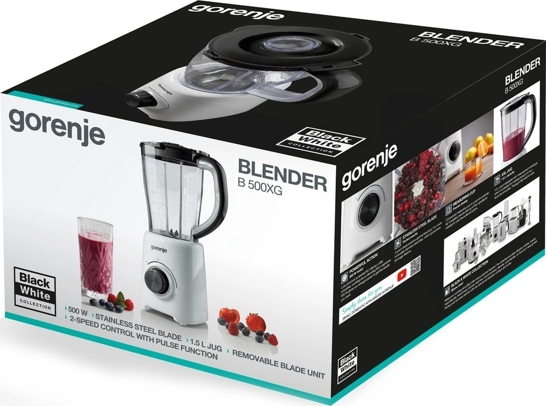 Блендер Gorenje стаціонарний 500Вт, чаша-1500мл, білий - 7