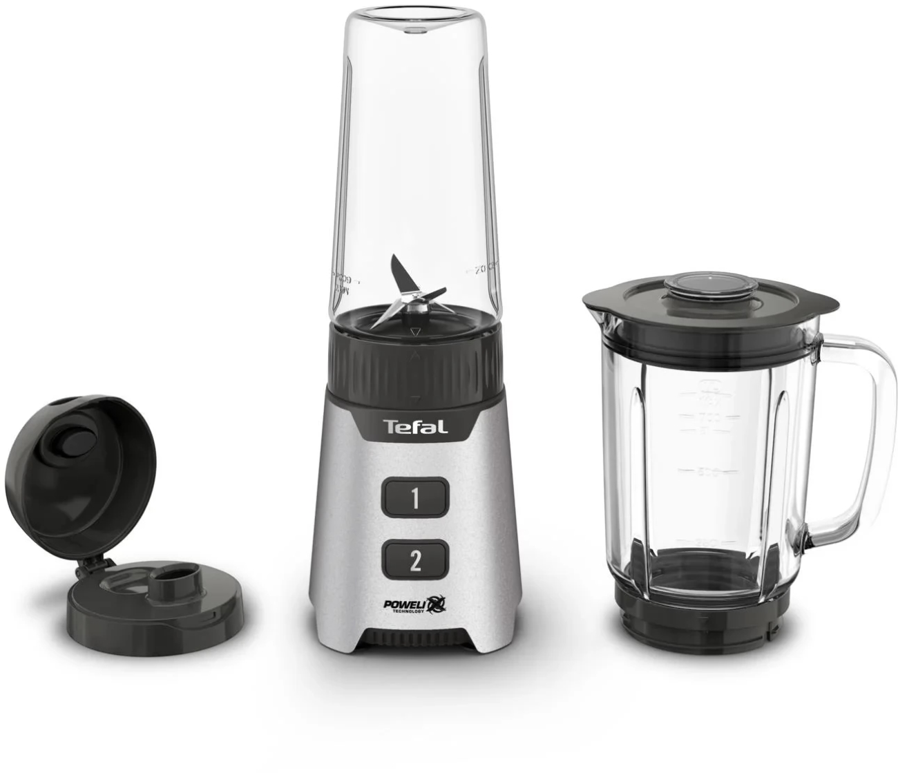 Блендер Tefal стаціонарний Minimix Glass 400Вт, чаша-700мл, ємність для смузі to go, скло, сірий - 3