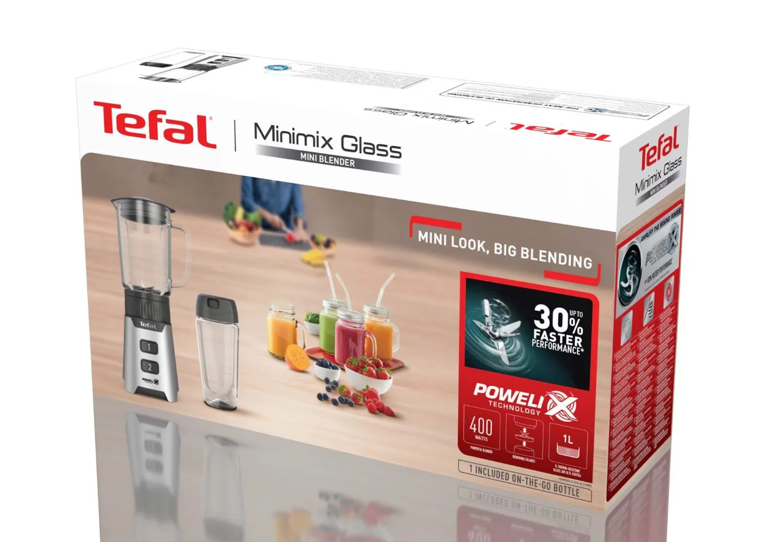 Блендер Tefal стаціонарний Minimix Glass 400Вт, чаша-700мл, ємність для смузі to go, скло, сірий - 9