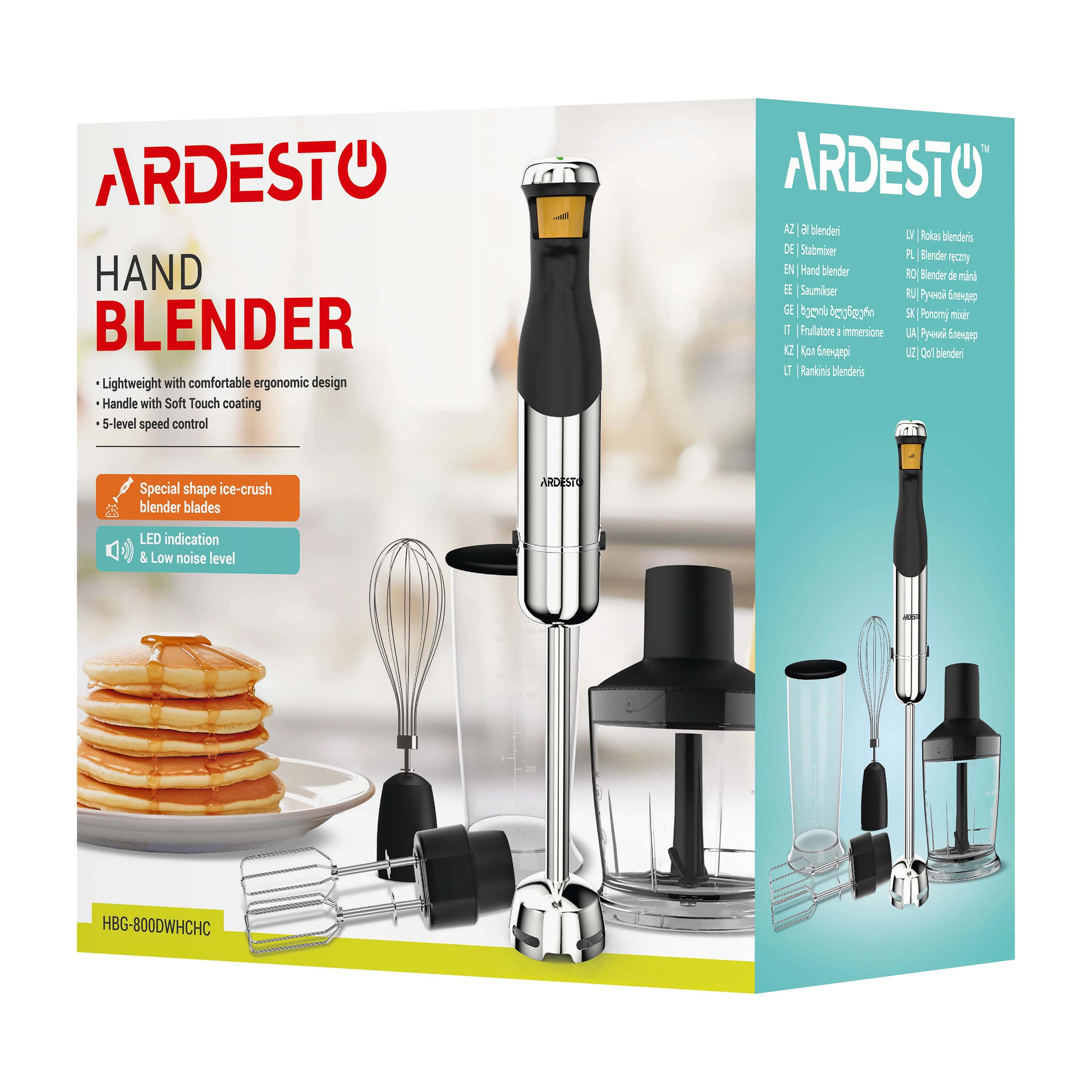 Блендер Ardesto занурювальний HBG-800DWHCHC, 800Вт, 4в1, чаша-600мл, чопер 500мл, чорно-сріблястий - 15