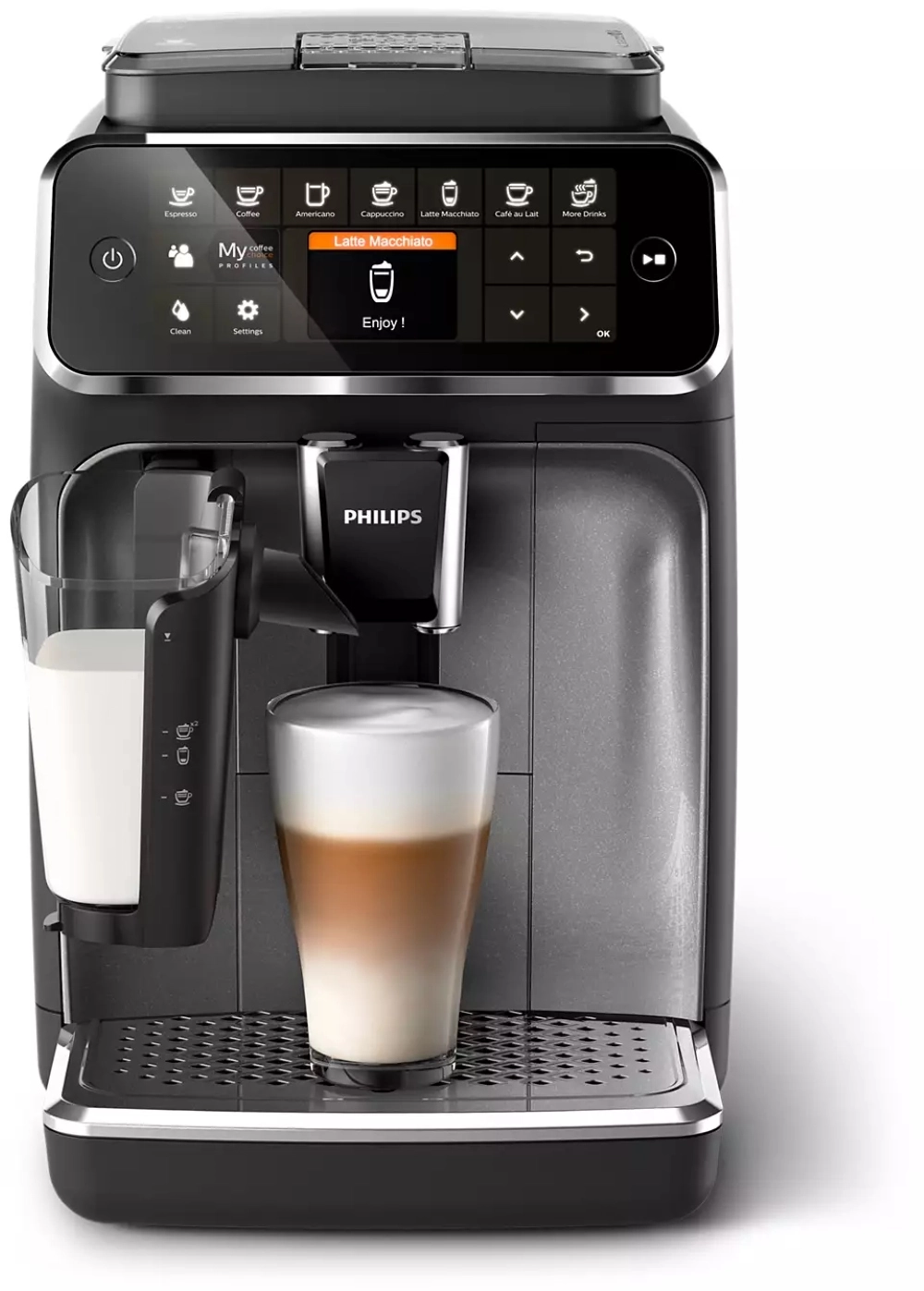 Кавомашина Philips Series 4300 LatteGo, 1.9л, зерно+мелена, автомат.капуч, дисплей, авторецептів -8, - 2
