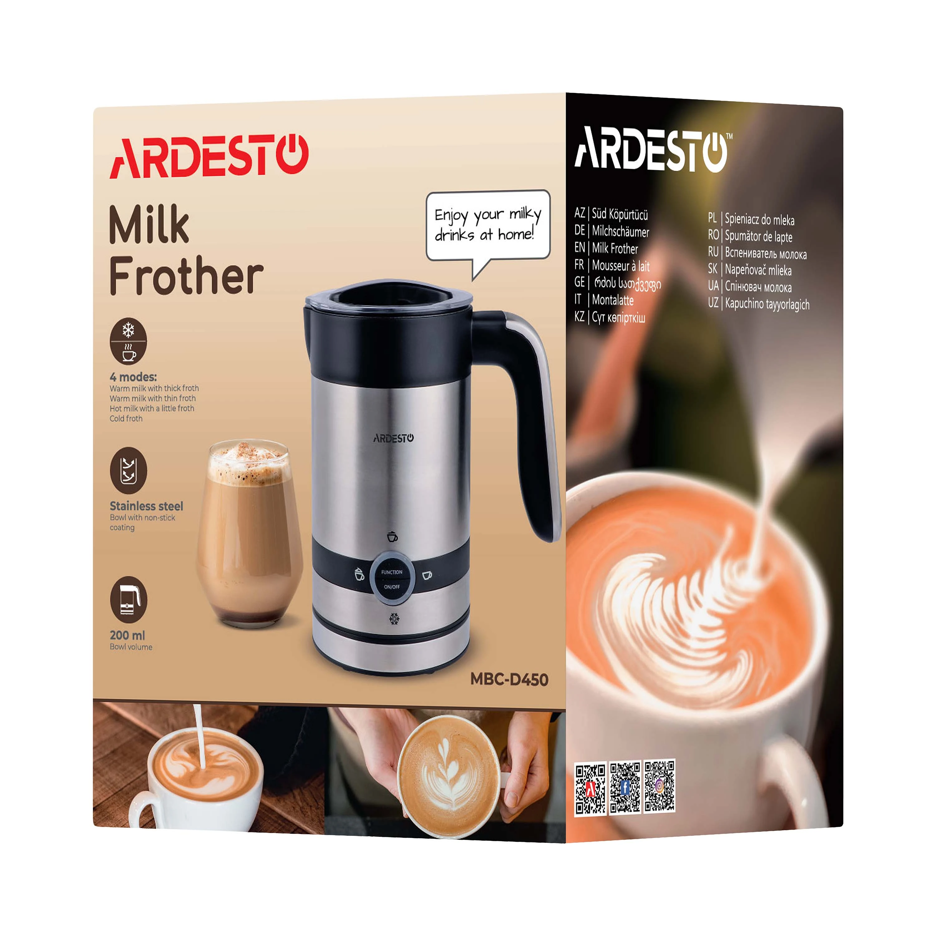 Спінювач-підігрівач Ardesto 450Вт, ємність резервуару-200мл, сріблясто-чорний - 10