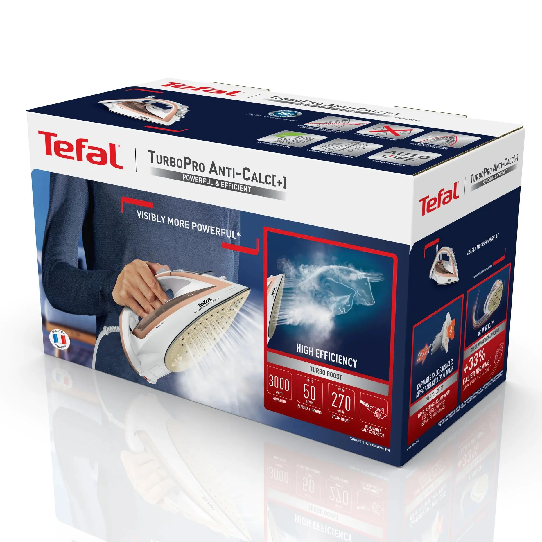 Праска Tefal TurboPro Anti-Calc, 3000Вт, 300мл, паровий удар -270гр, постійна пара - 50гр, керамічна - 5