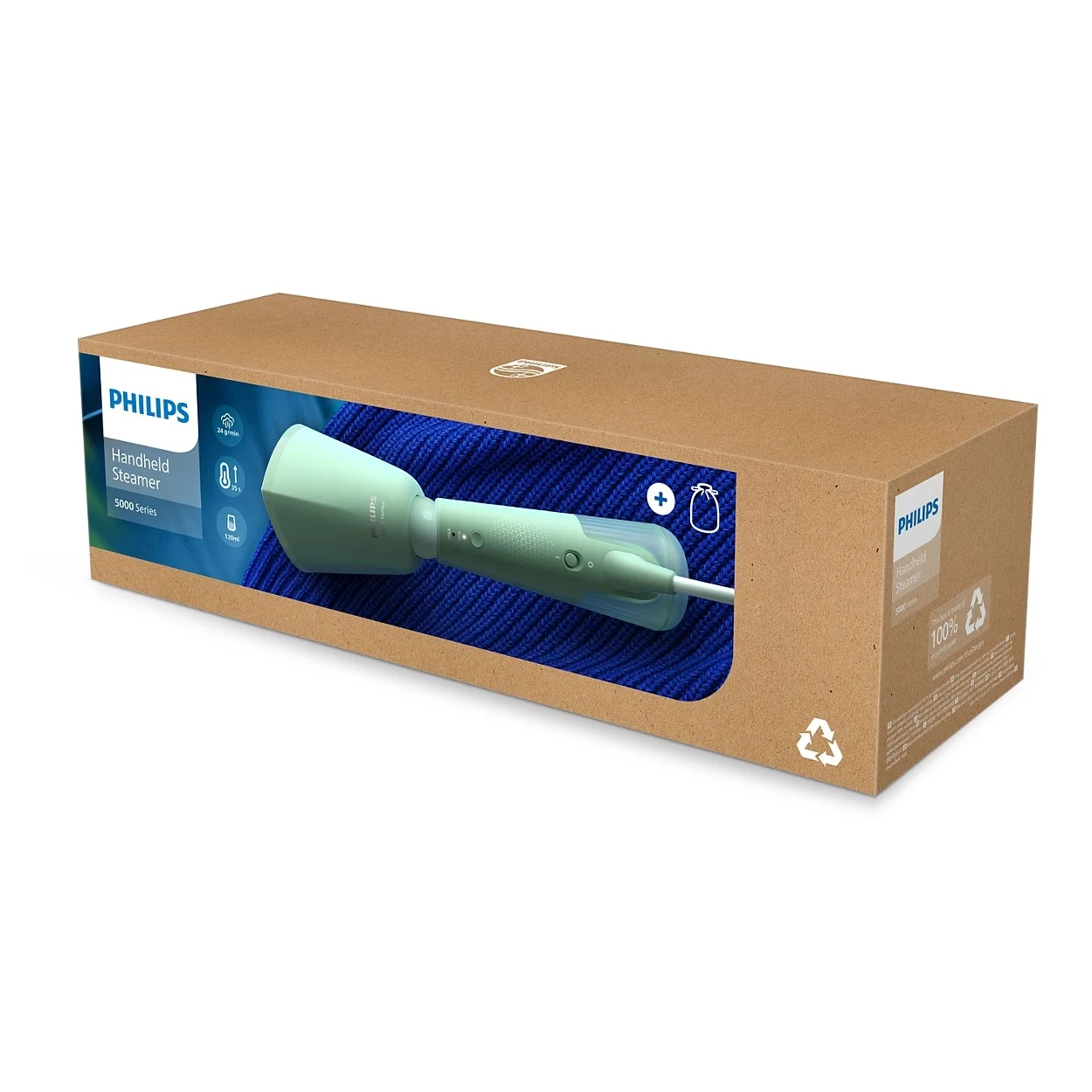Відпарювач Philips компактний Series 5000, 1400Вт, 120мл, паровий удар -24гр, складана ручка, пласти - 7