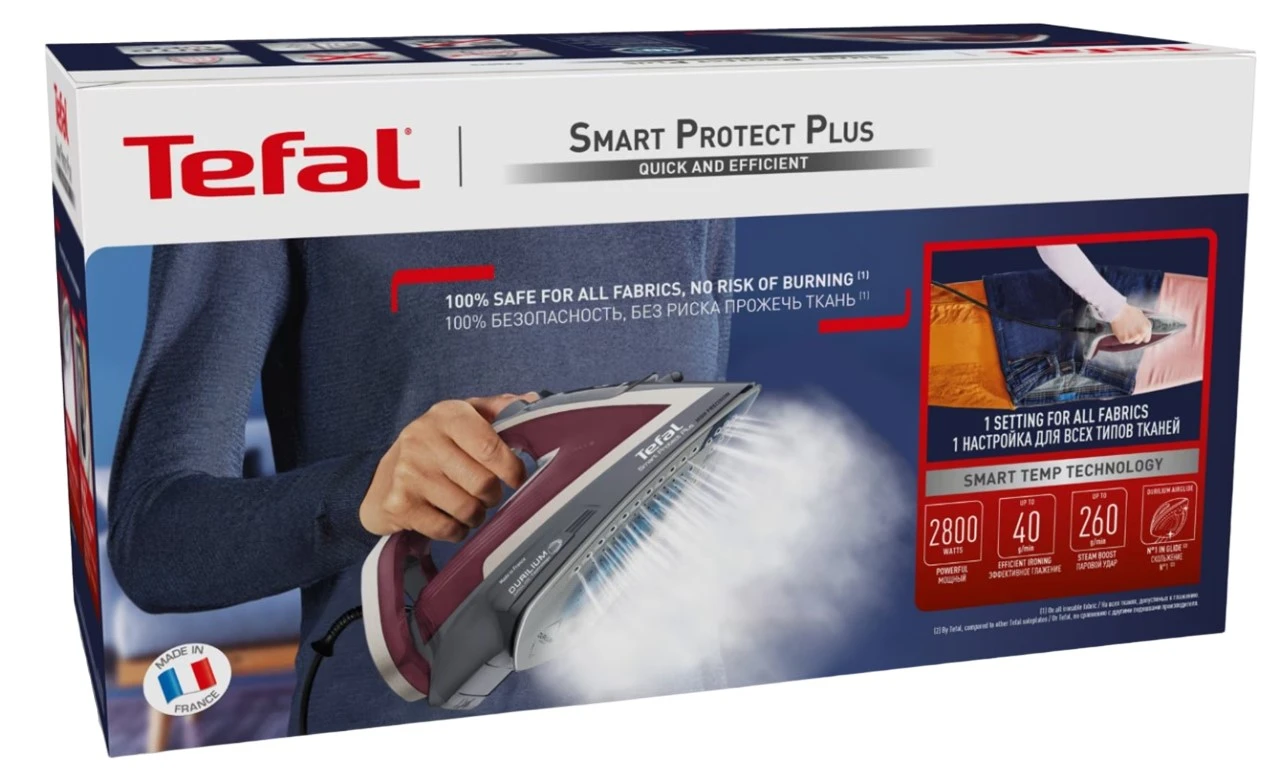 Праска Tefal Smart Protect Plus, 2800Вт, 270мл, паровий удар -260гр, постійна пара - 40гр, керамічна - 8