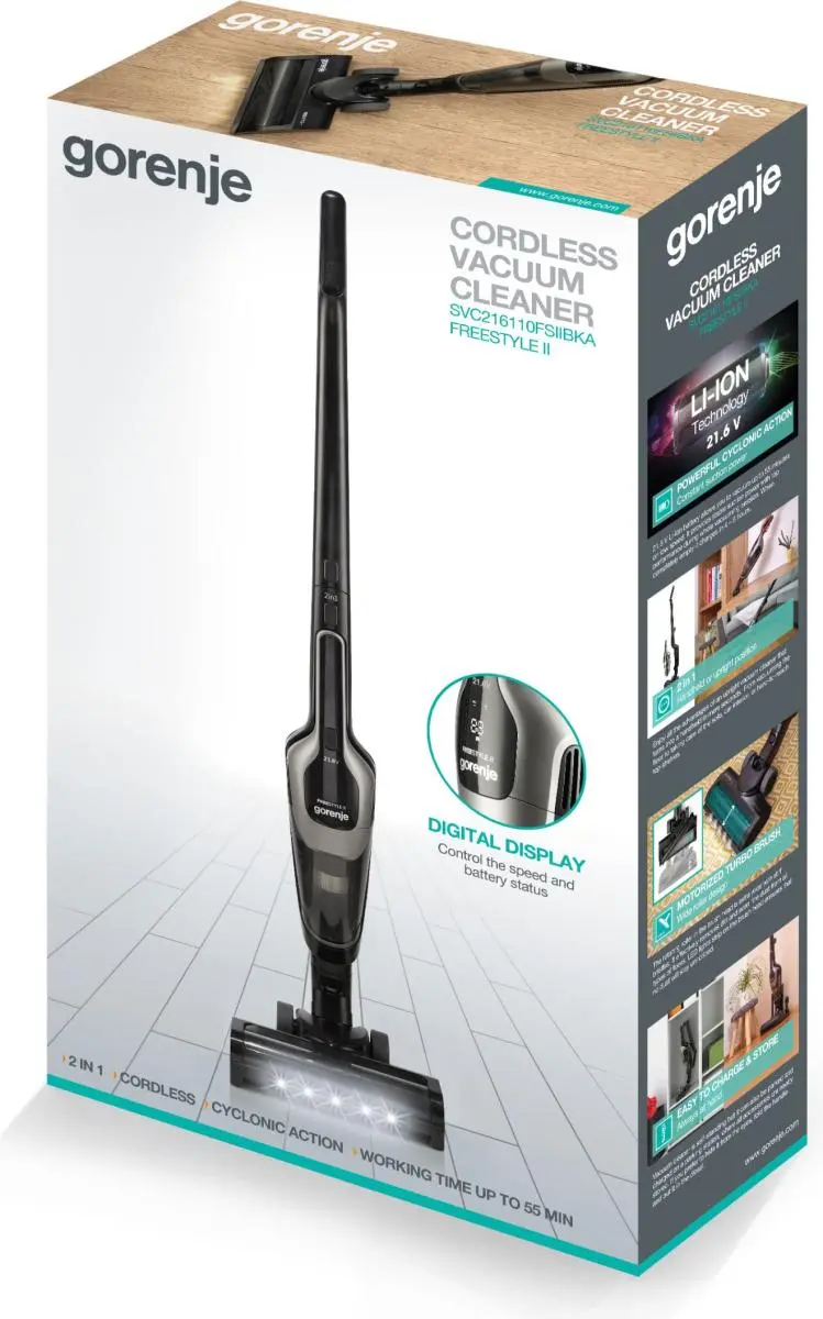 Пилосос Gorenje безпровідний, 132Вт, контейнер -0,6л, автономія до 55хв, вага-2,9кг, НЕРА, 2наса - 17
