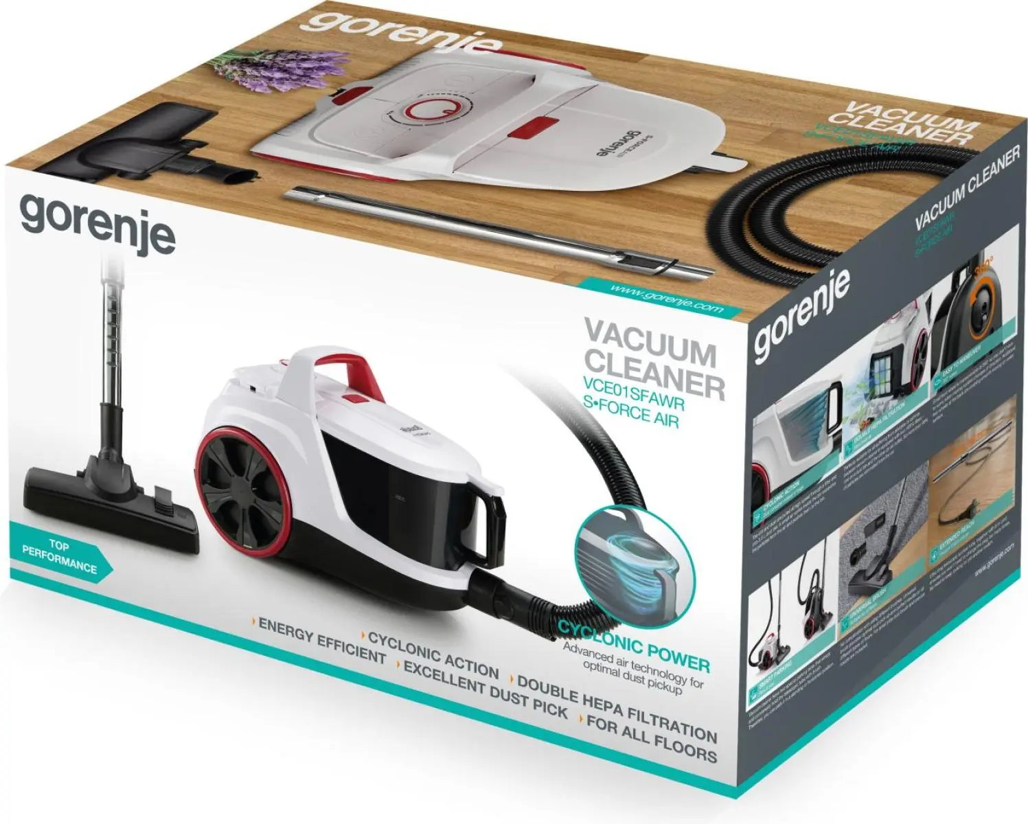 Пилосос Gorenje контейнерний, 850Вт, контейнер -3л, HEPA, телескоп трубка, білий - 18