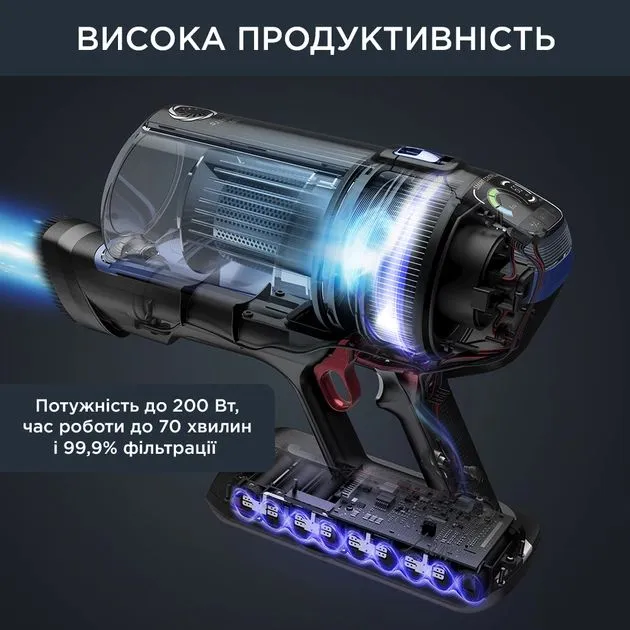 Пилосос Rowenta безпровідний Xforce Flex 14,60 Aqua, 200Вт, вологе прибирання, контейнер -0,9л, авто - 10