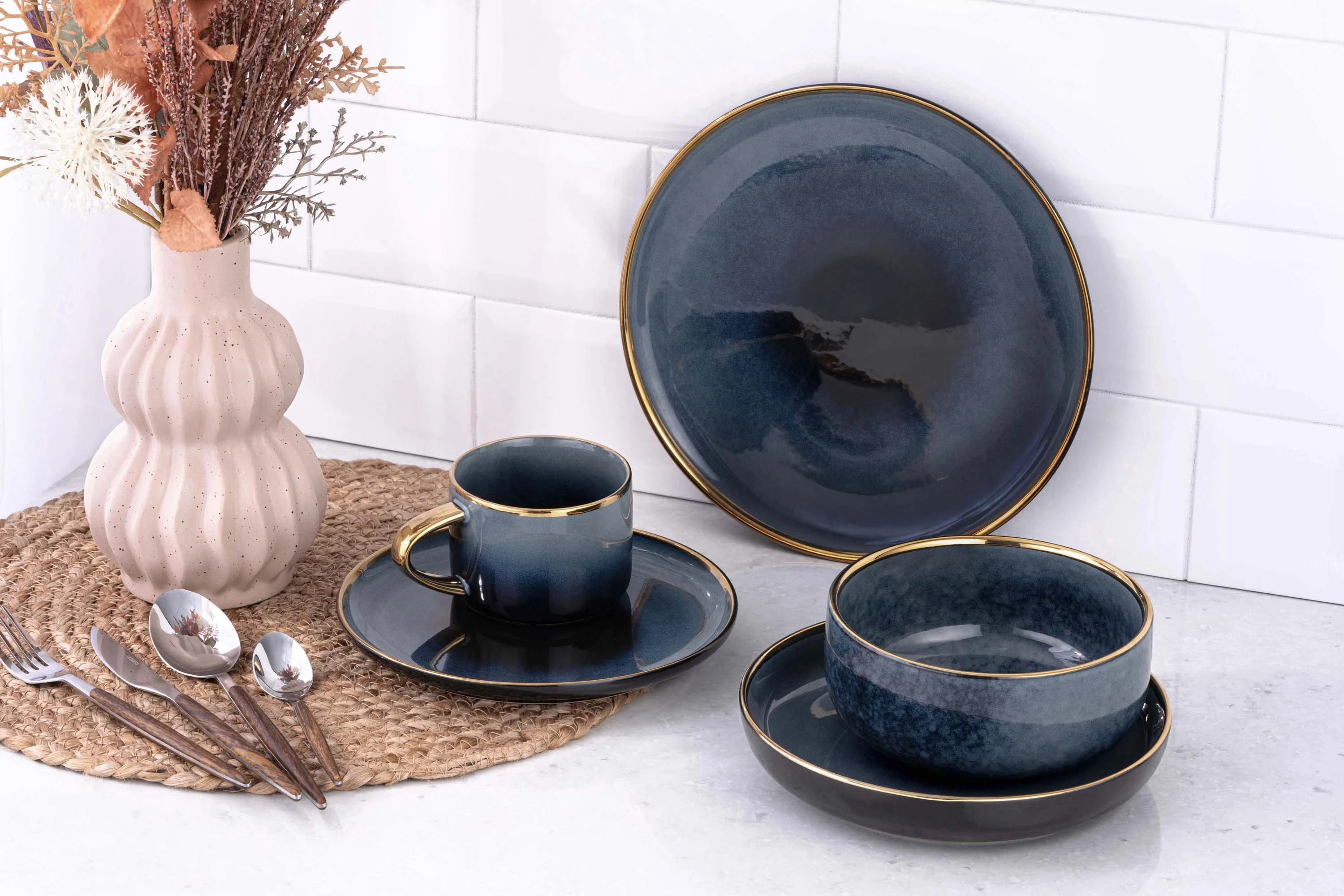 Тарілка десертна Ardesto Andria, 20.1см, кераміка, синьо-сірий - 2