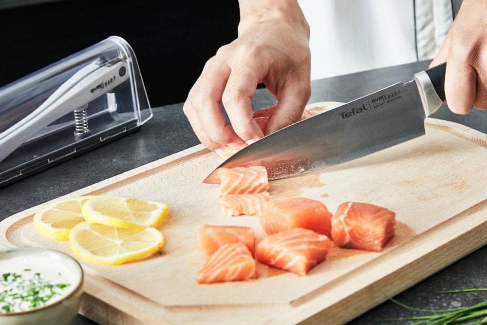Кухонний ніж кухарський Tefal Eversharp, 16.5см, з чохол-точило нержавіюча сталь, пластик, чорний - 13
