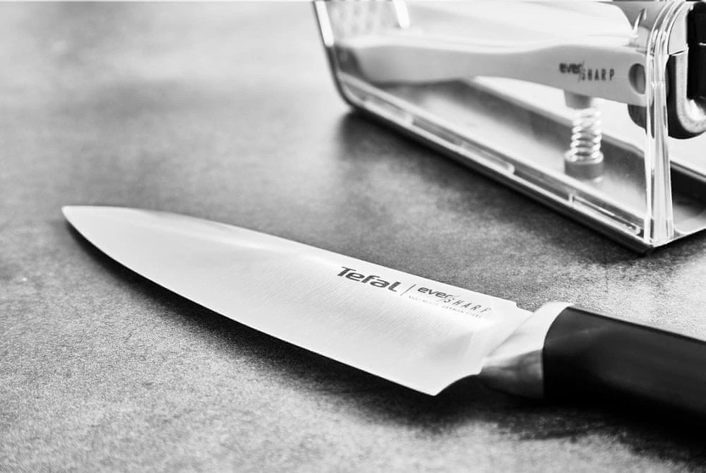 Кухонний ніж кухарський Tefal Eversharp, 16.5см, з чохол-точило нержавіюча сталь, пластик, чорний - 7