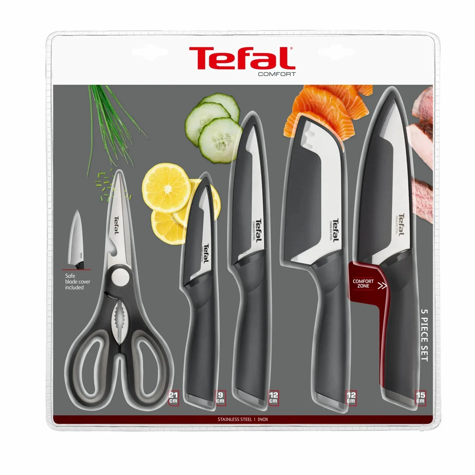 Набір ножів Tefal Comfort, 5предметів, нержавіюча сталь, пластик, чорний - 7