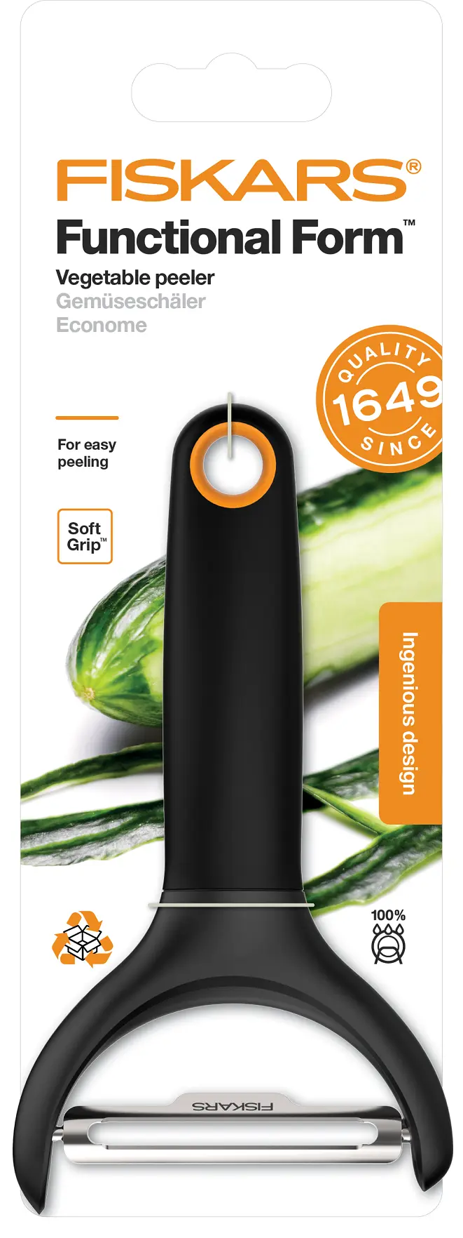 Овочечистка горизонтальна Fiskars Functional Form, з рухомим лезом, 23см, нержавіюча сталь, пластик, - 16