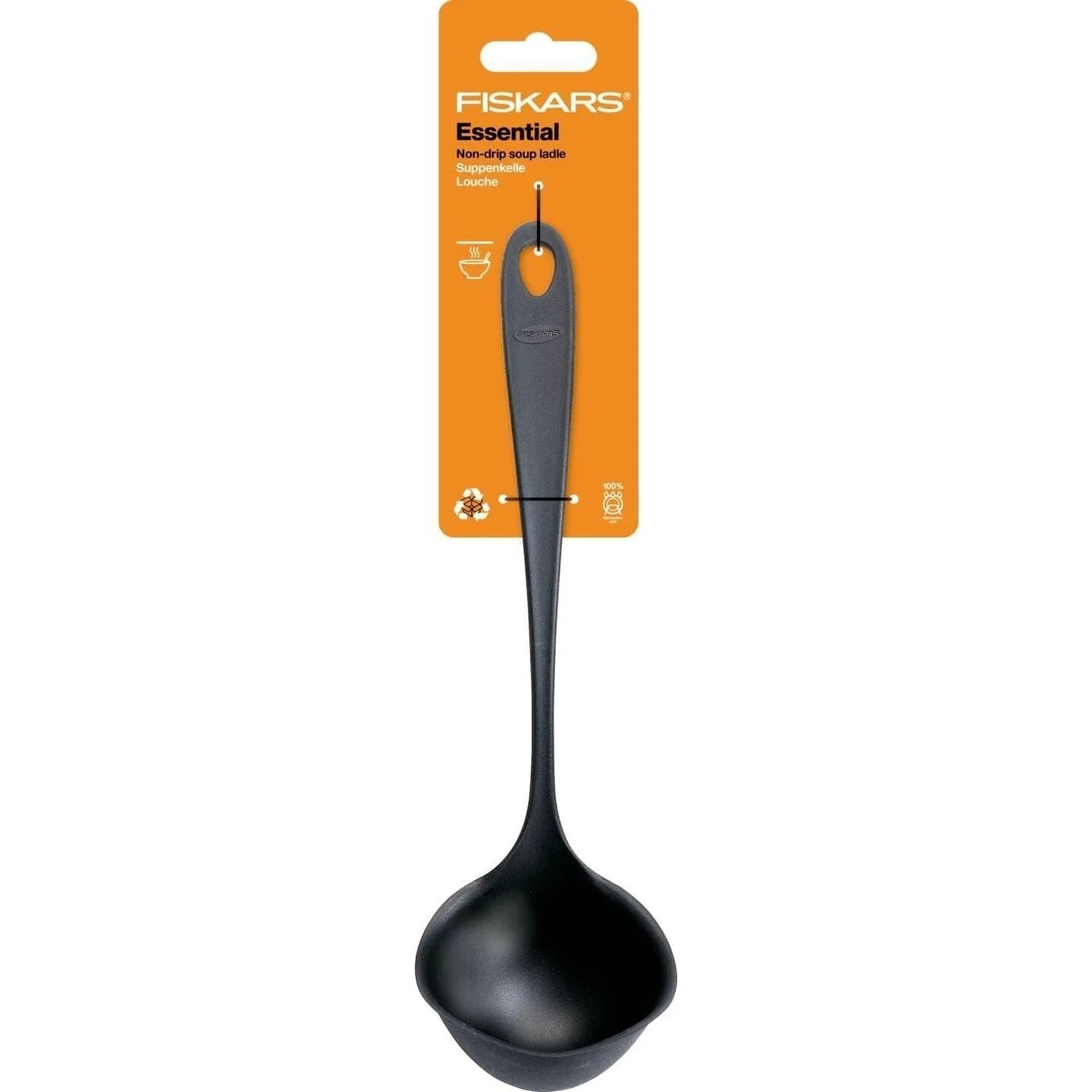 Ополоник Fiskars Essential, 28см, пластик, чорний - 5