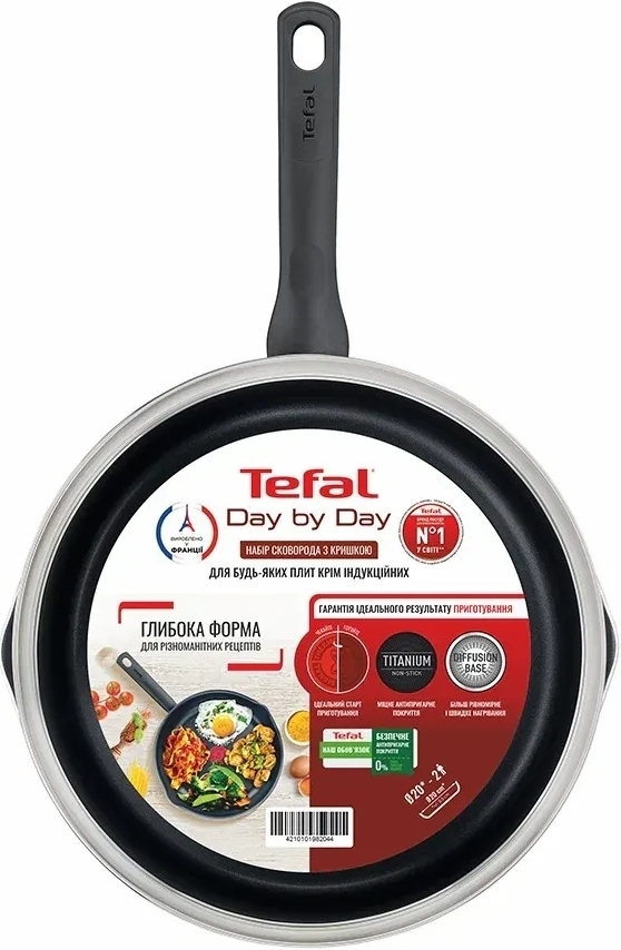 Сковорода з кришкою Tefal Day by Day, 20см, з кришкою, алюміній, бакеліт, скло, чорний - 11