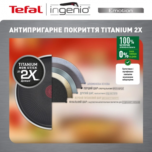 Набір посуду Tefal Ingenio Emotion, змінна ручка, 10предметів, нержавіюча сталь, бакеліт, пластик, с - 14