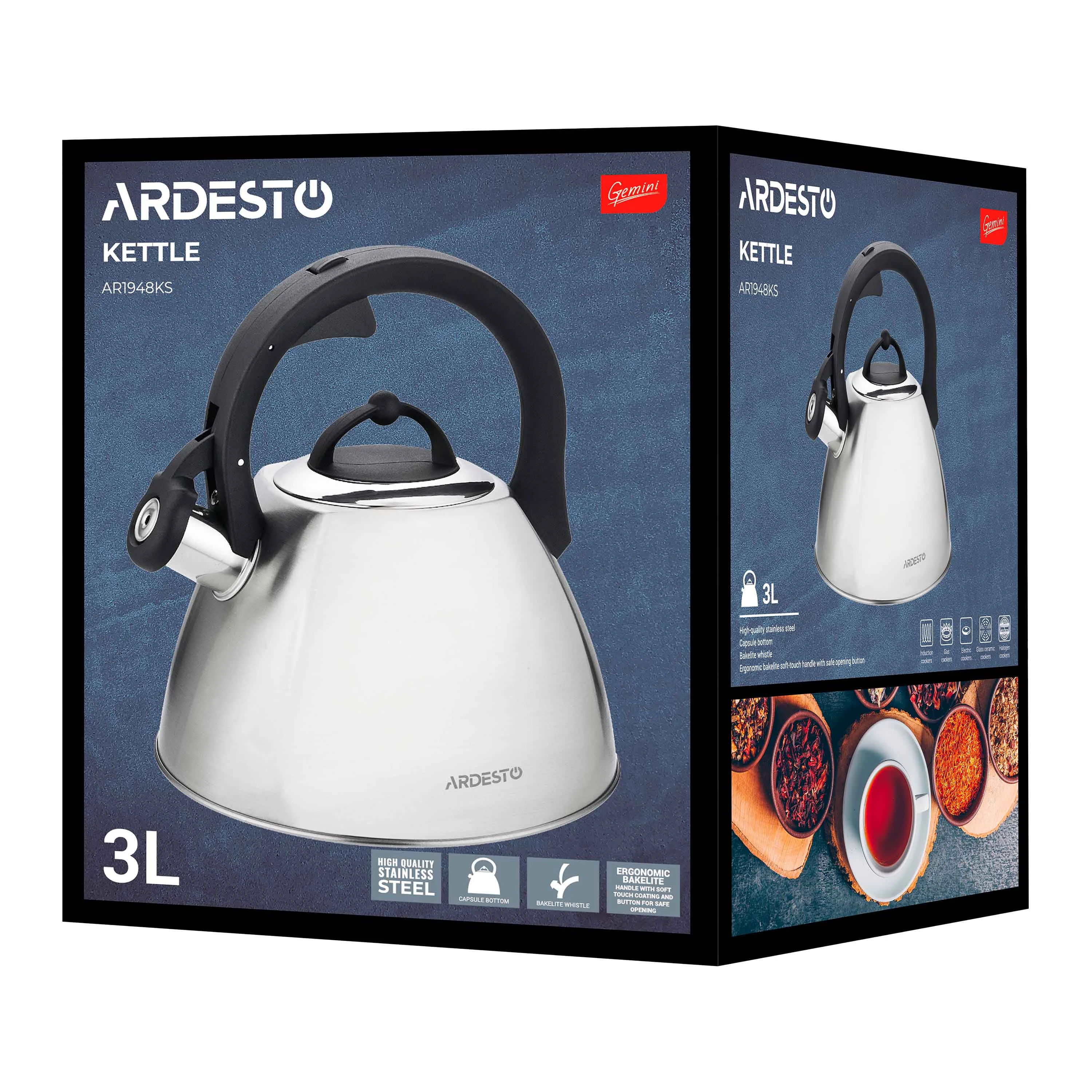 Чайник Ardesto Gemini, 2.5л, нержавіюча сталь - 5