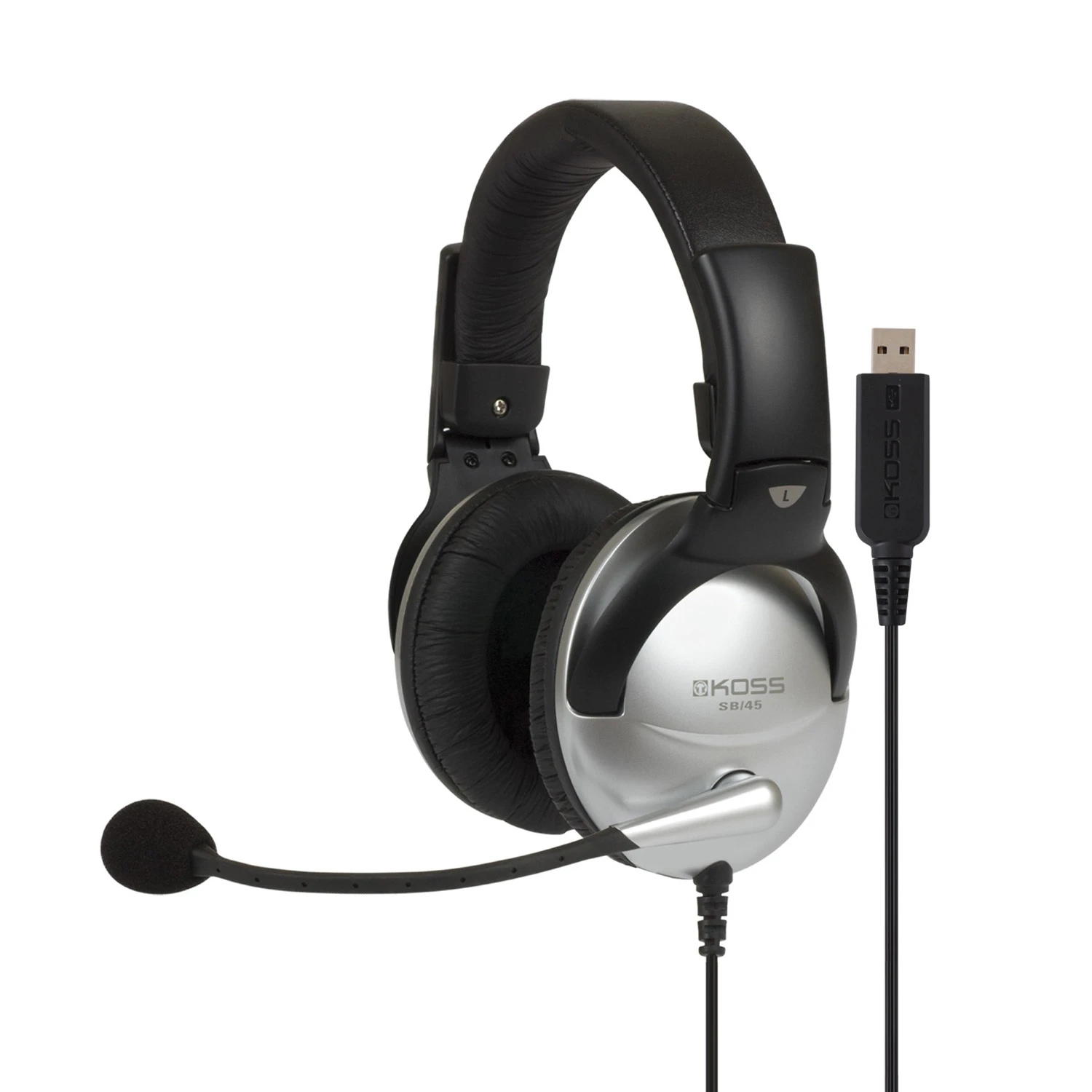 Гарнітура комп'ютерна стерео Over-Ear Koss SB45, USB, Uni Mic, 2,4м, Срібний