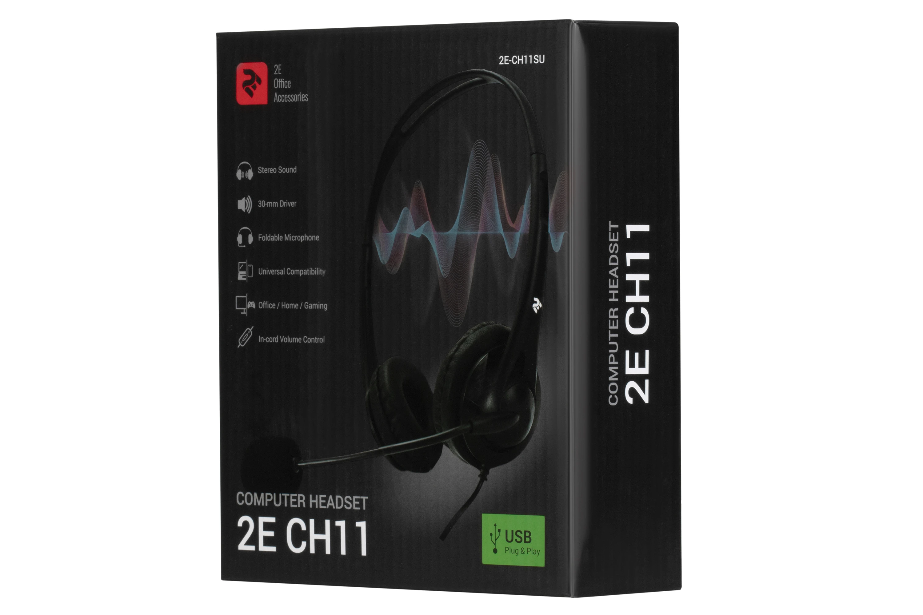 Гарнітура ПК стерео On-ear 2E CH11 USB, omni-mic, 2м, чорний - 2