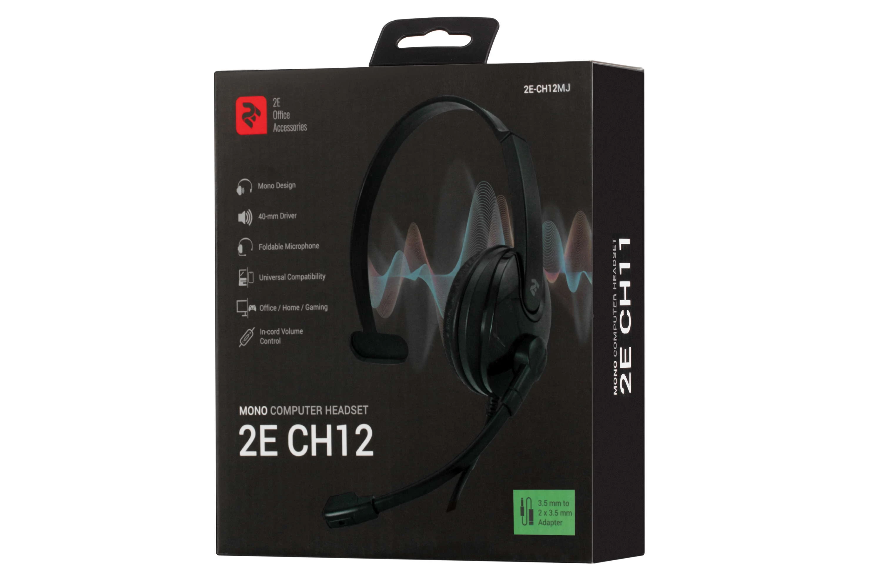 Гарнітура ПК моно On-ear 2E CH12 mini-jack, omni-mic, 1,2м, чорний - 2