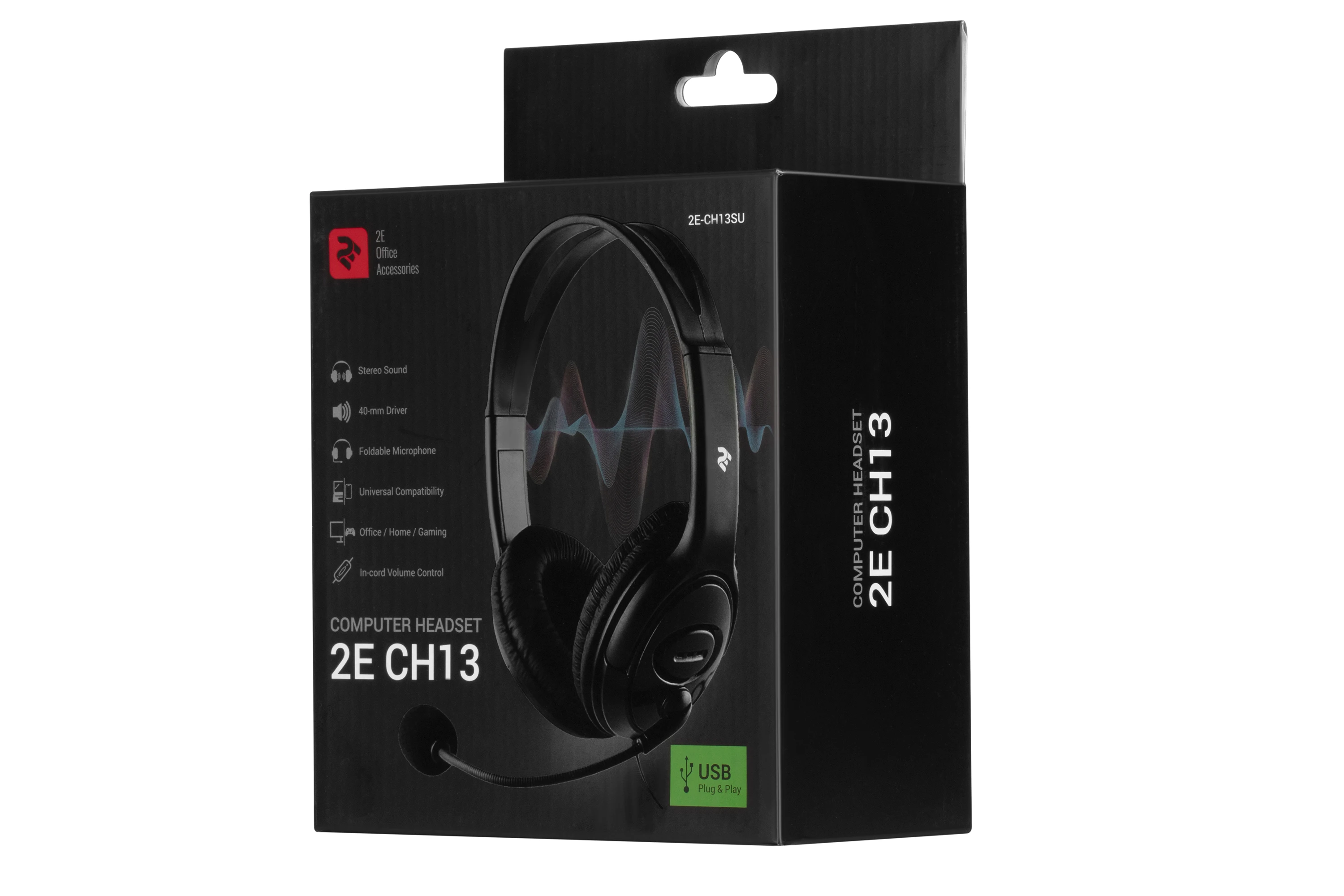 Гарнітура ПК стерео Over-ear 2E CH13 USB, omni-mic, 2м, чорний - 2