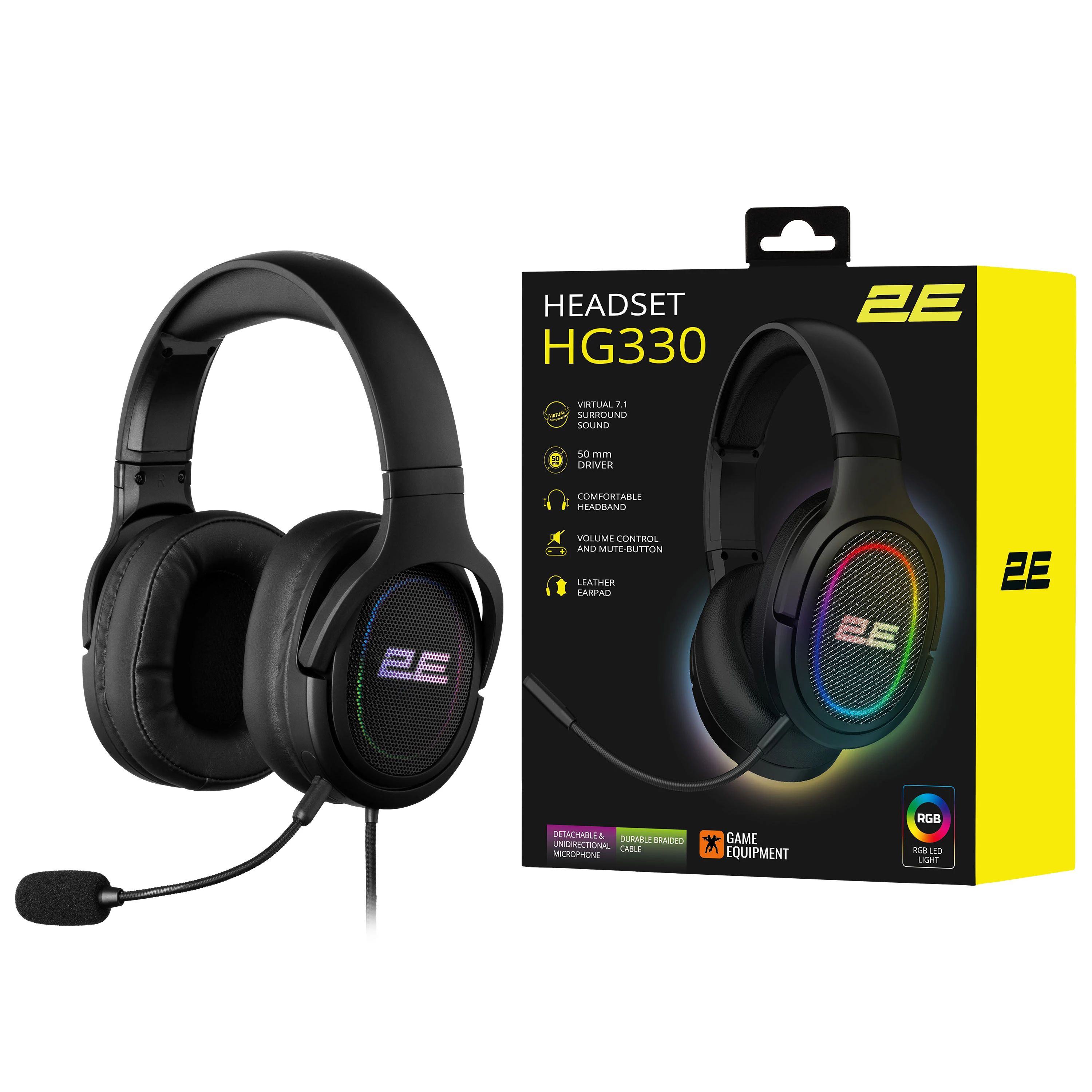 Гарнітура ігрова 2E GAMING HG330, 7,1, USB-A, RGB, 2м, чорний - 2