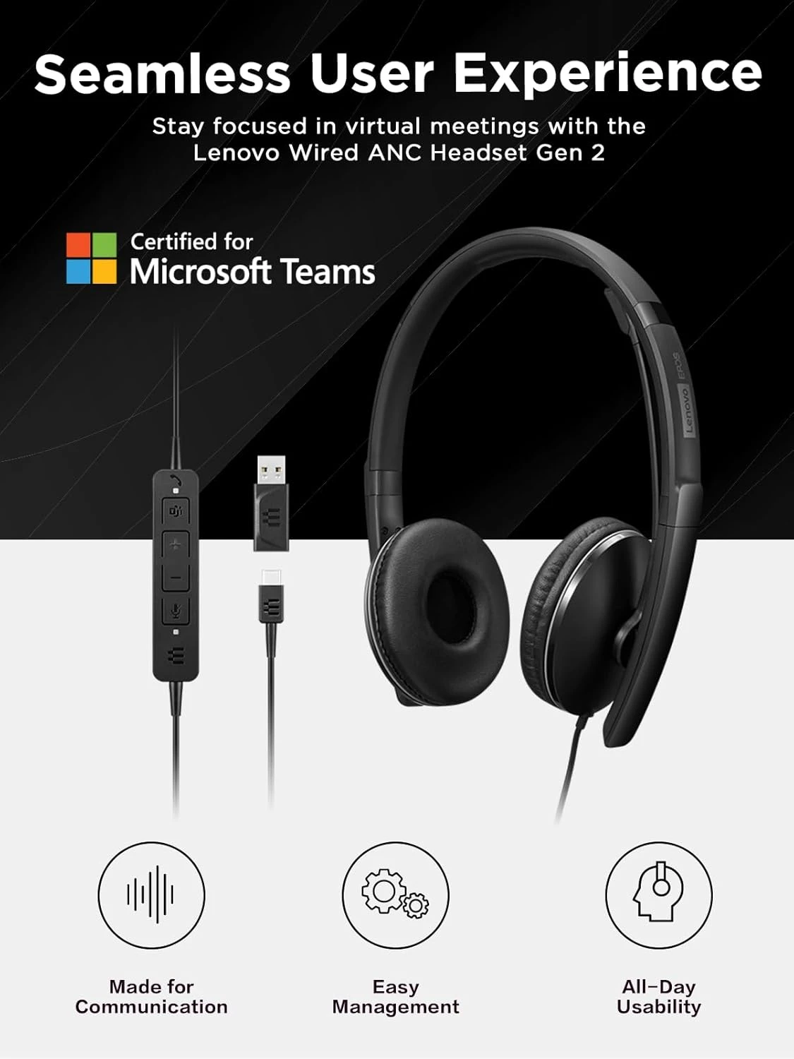 Гарнітура Lenovo Wired ANC Headset Gen 2 (Teams) - 4