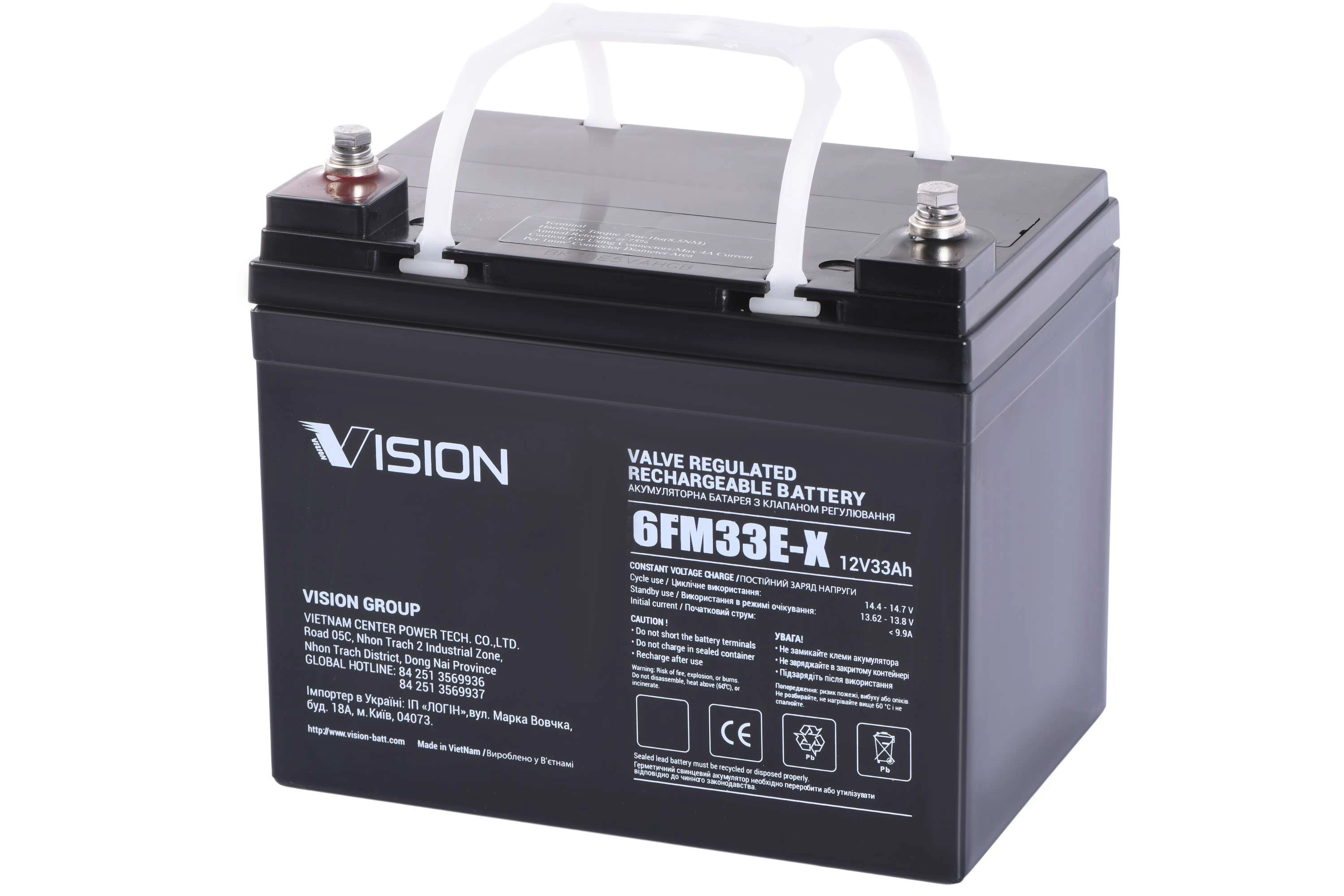 Акумуляторна батарея Vision FM, 12В, 33А•год, AGM