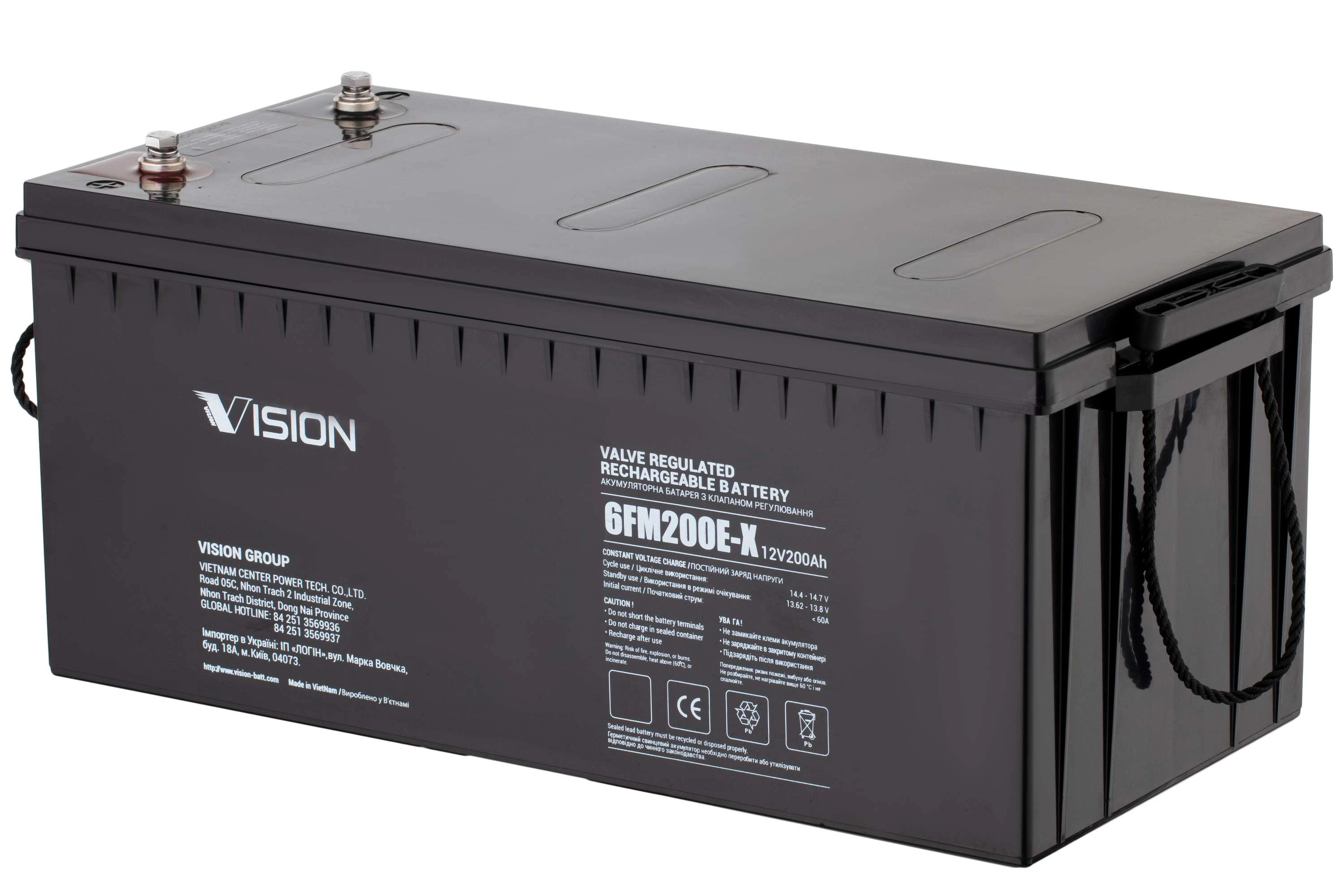 Акумуляторна батарея Vision FM, 12В, 200А•год, AGM
