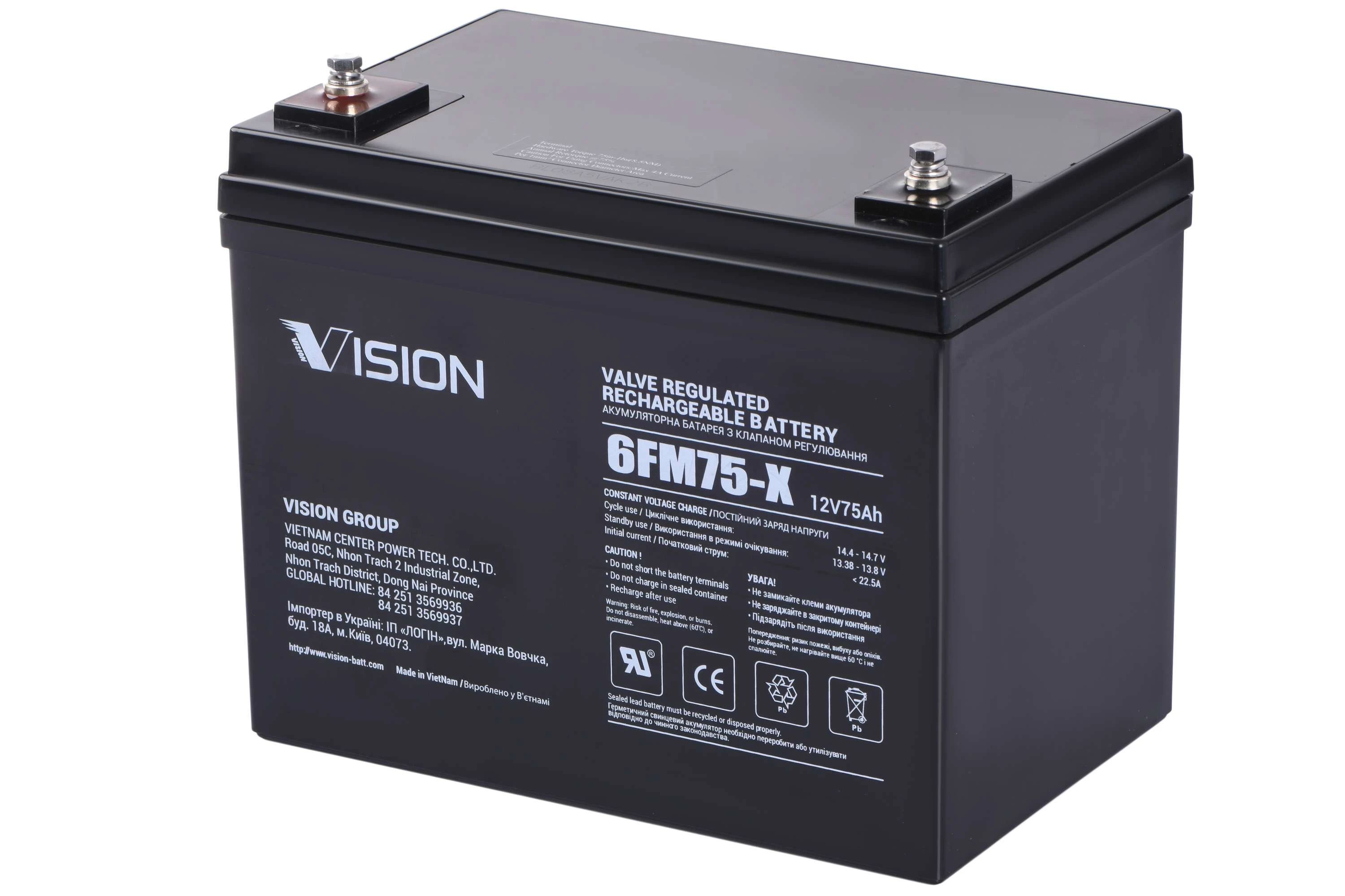 Акумуляторна батарея Vision FM, 12В, 75А•год, AGM