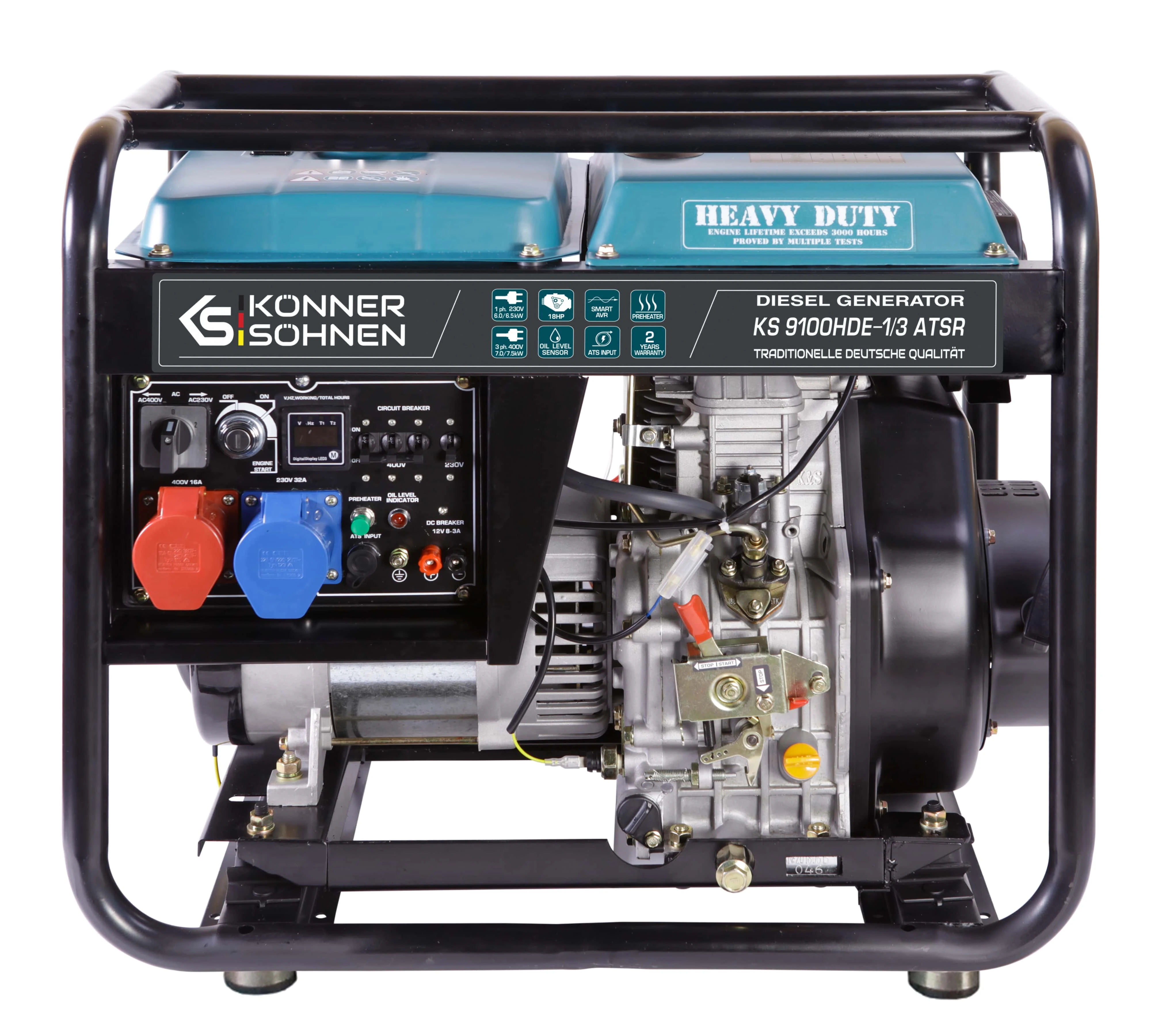 Генератор дизельний Konner&Sohnen  KS 9100HDE-1/3 ATSR (EURO V), 230/400В, 6.5/6.0кВт, 7.5/7.0кВт, 1