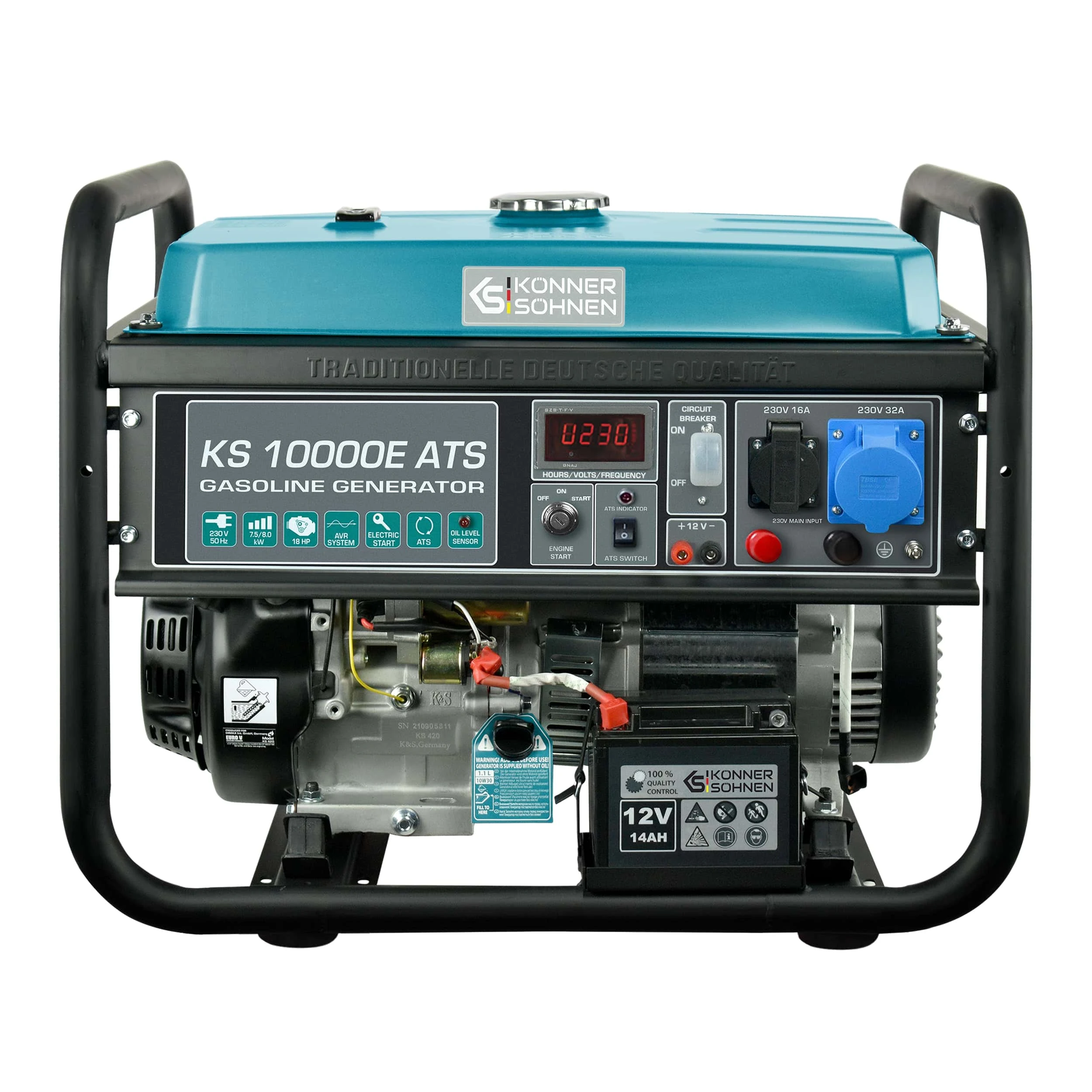 Генератор бензиновий Konner&Sohnen KS 10000E ATS, 230В, 8.0кВт, АВР (ATS), електростартер, 87.8кг