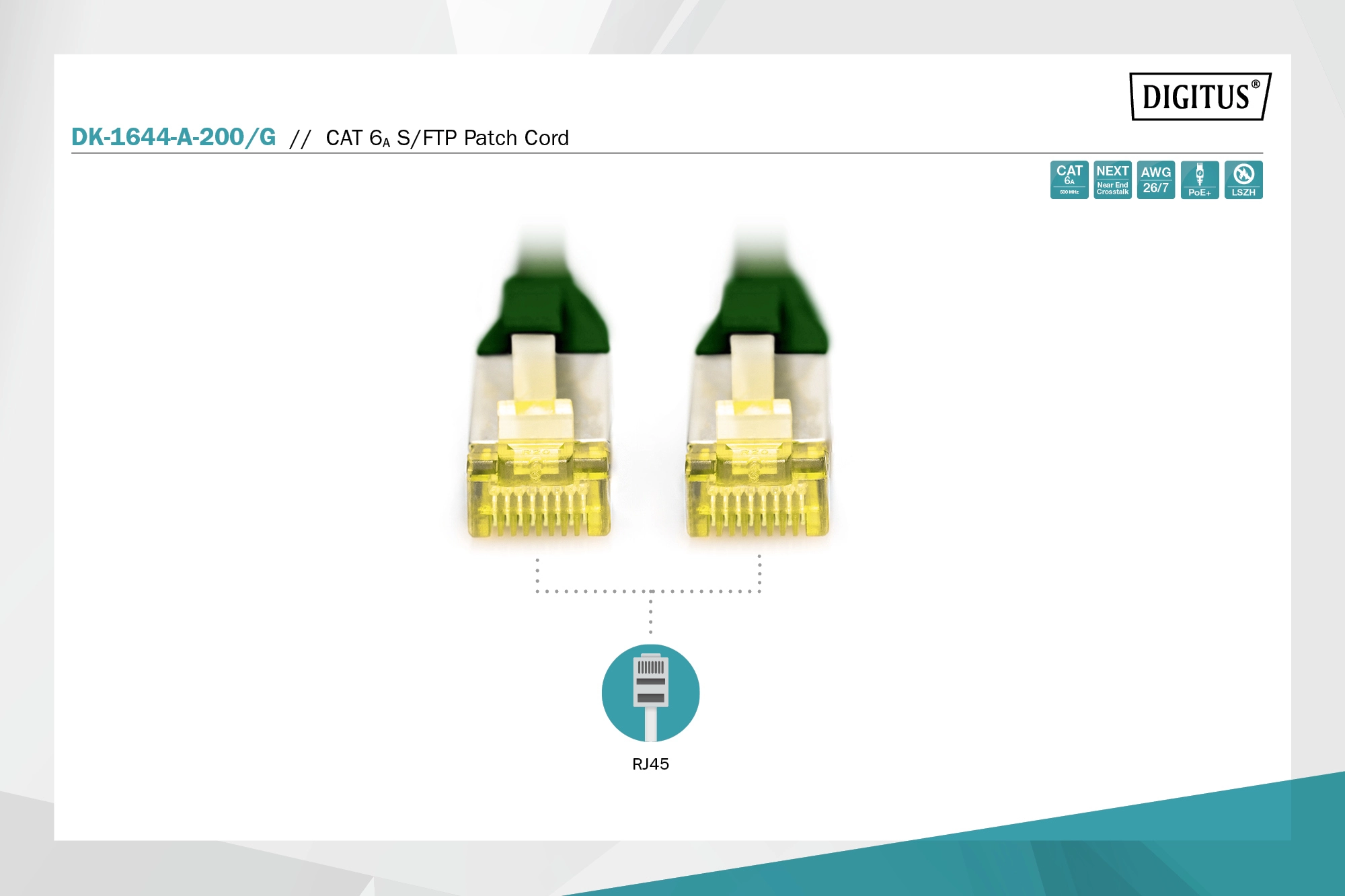 Патч-корд DIGITUS CAT 6а SF-UTP, 20м, AWG 26/7, Cu, LSZH, зелений - 10