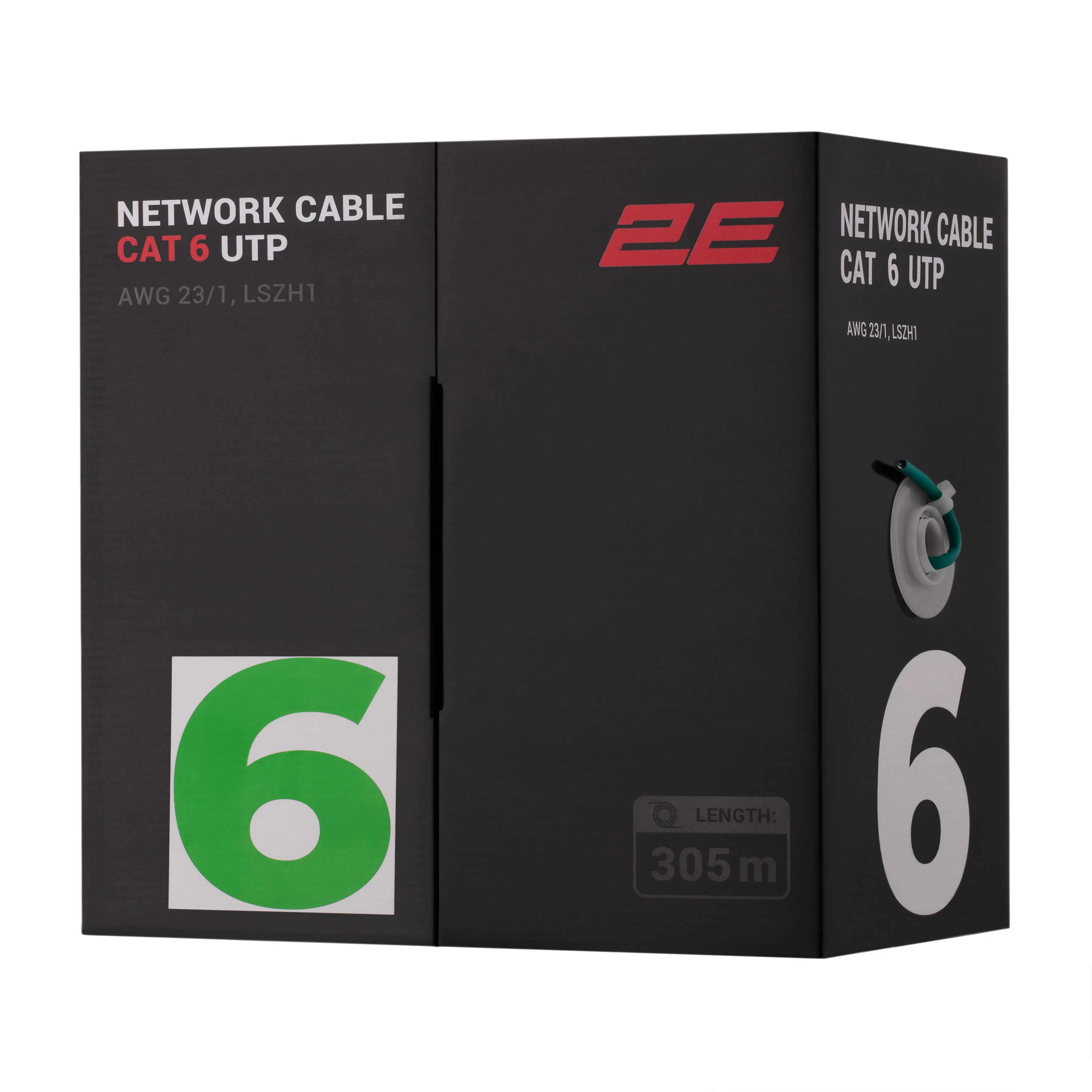 Кабель "вита пара" 2E CAT 6, U-UTP, 305м, AWG 23/1, LSZH-1, зелений - 2