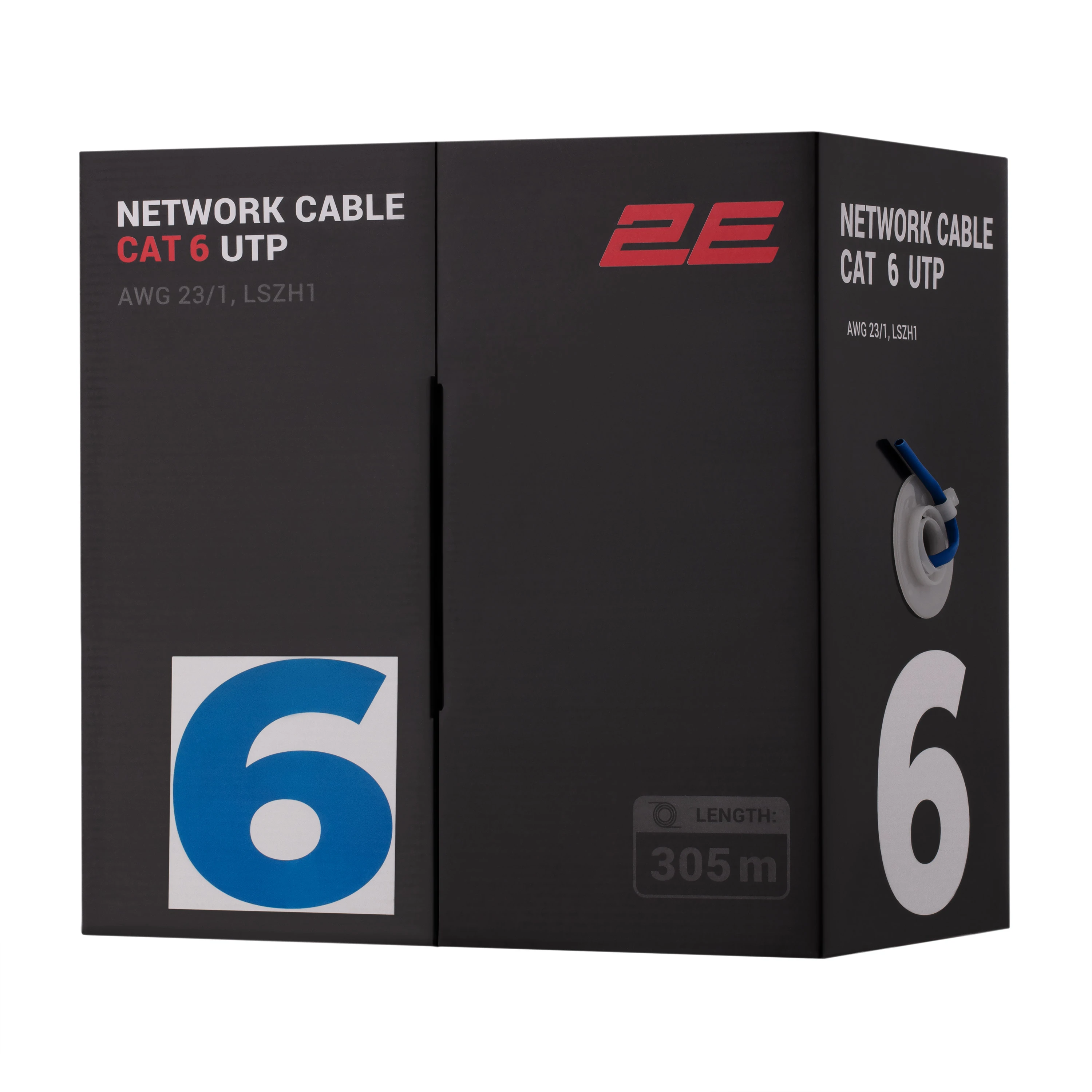 Кабель "вита пара" 2E CAT 6, U-UTP, 305м, AWG 23/1, LSZH-1, зелений